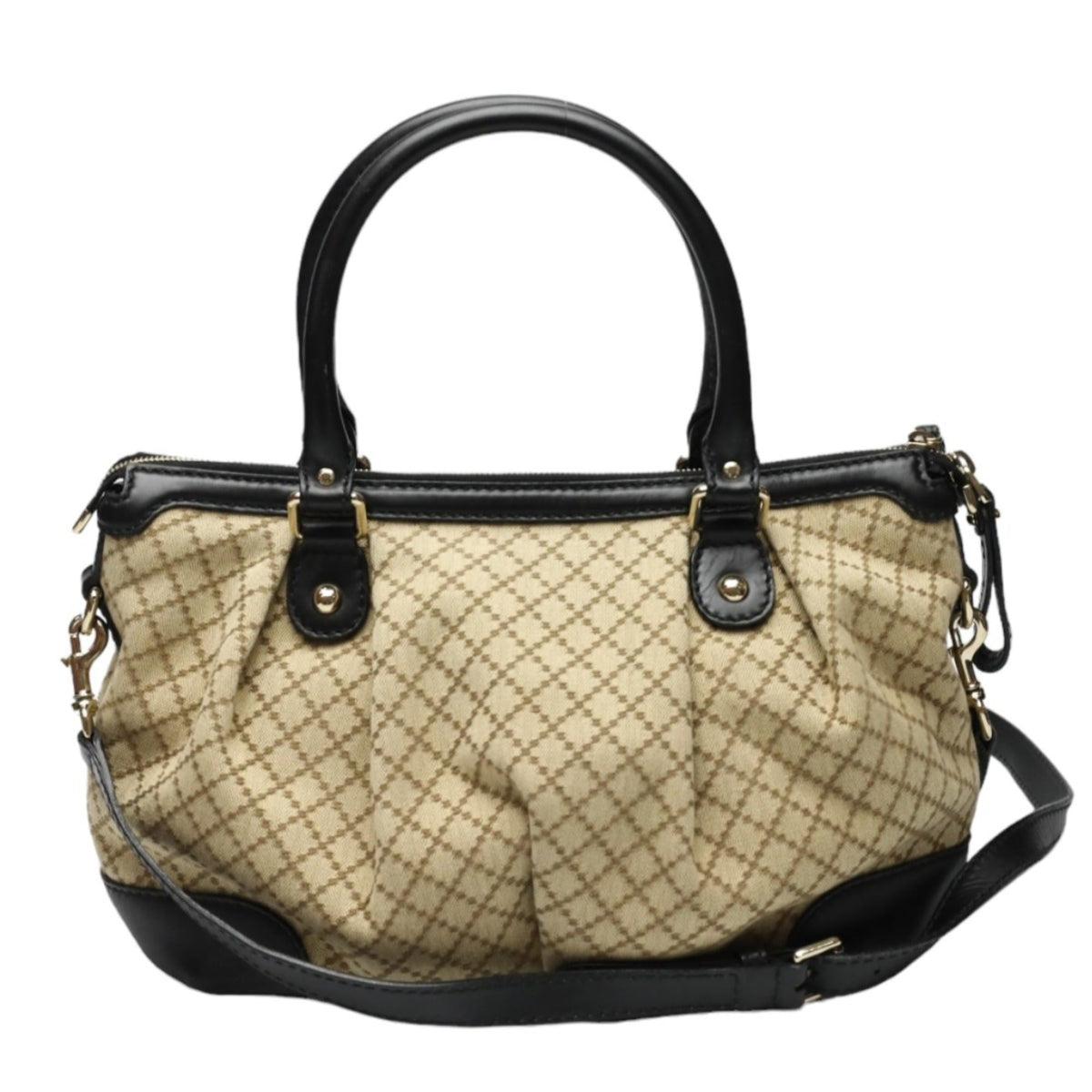 Gucci Beige Black Canvas Shoulder Bag (Pre-Owned)
