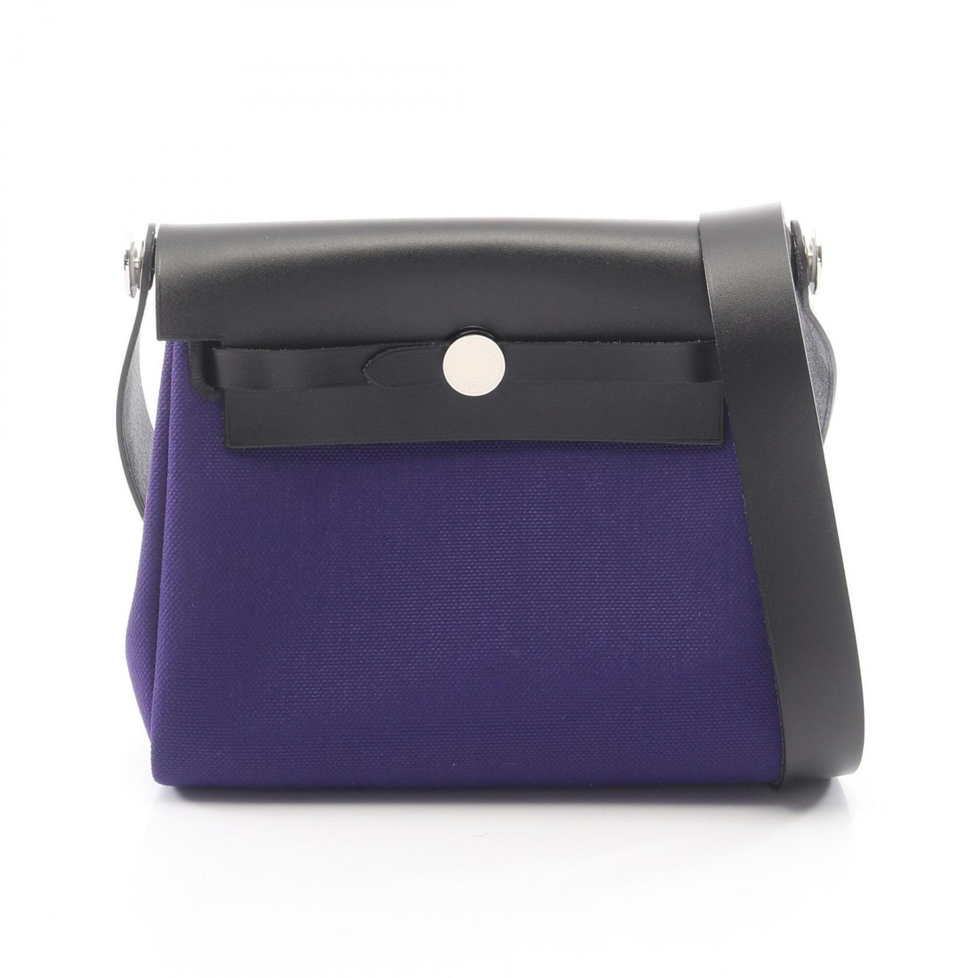 Hermes Black Purple Canvas Leather Handbag Shoulder Bag (Pre-Owned)