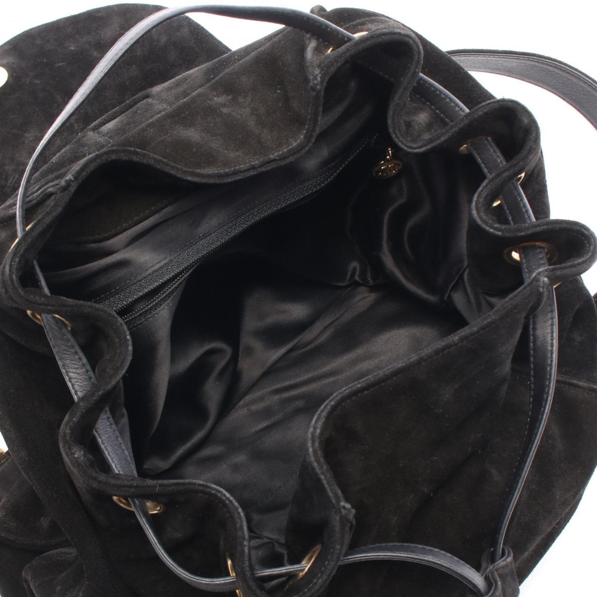 Chanel Black Suede Leather Backpack Handbag (Pre-Owned)