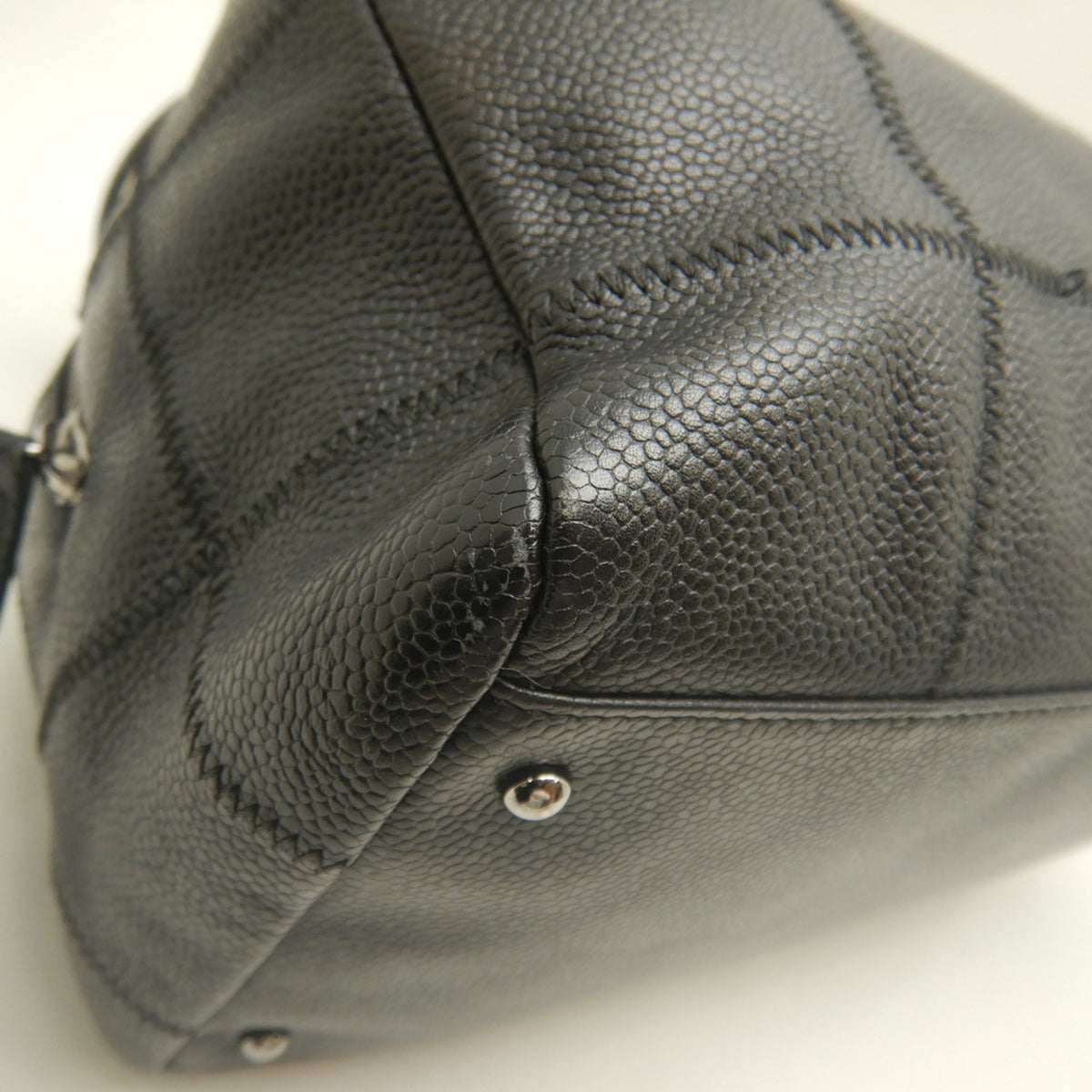 Chanel Chocolate Bar Black Grained Calfskin Boston Bag Handbag (Pre-Owned)