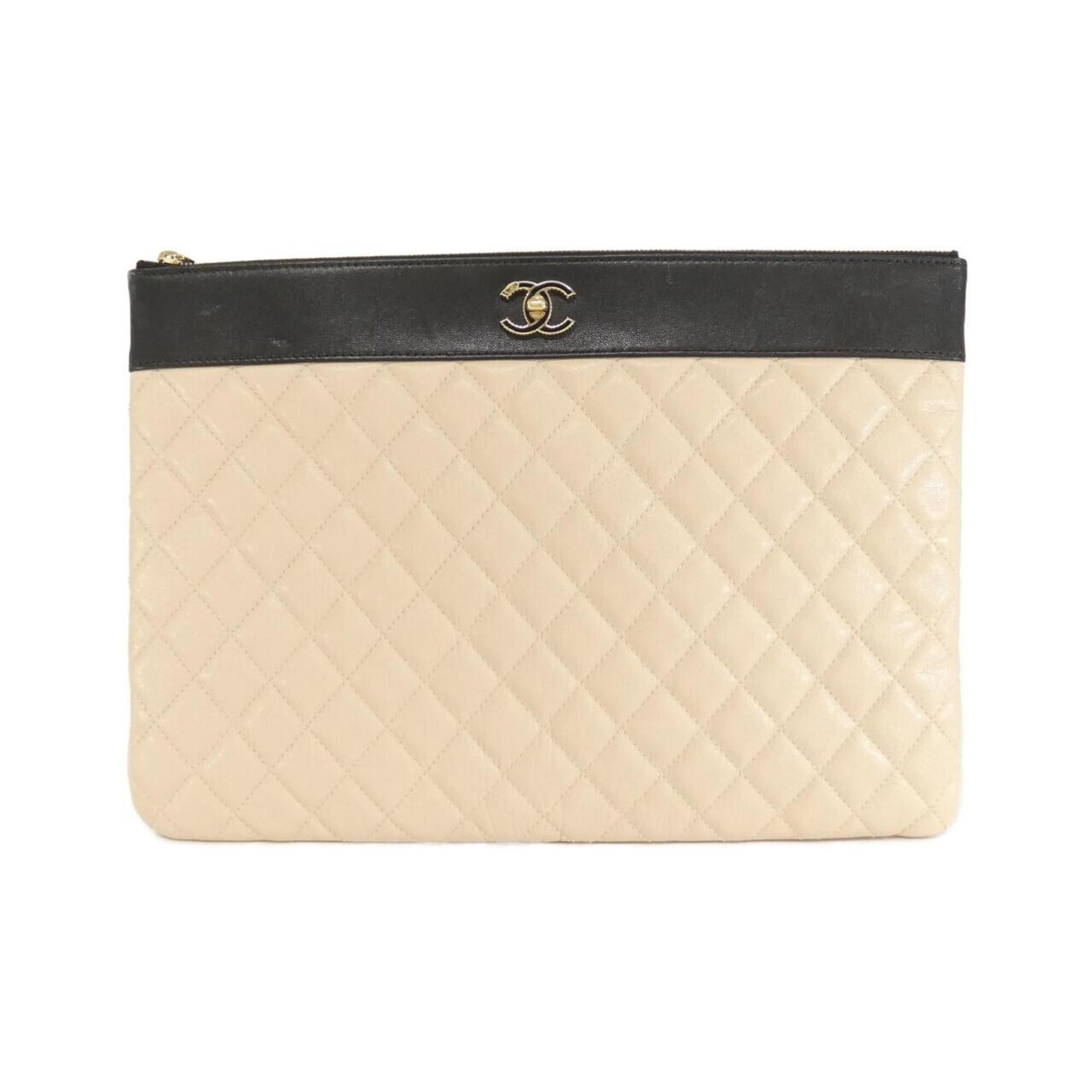 Chanel Beige Black Leather Handbag Pouch (Pre-Owned)