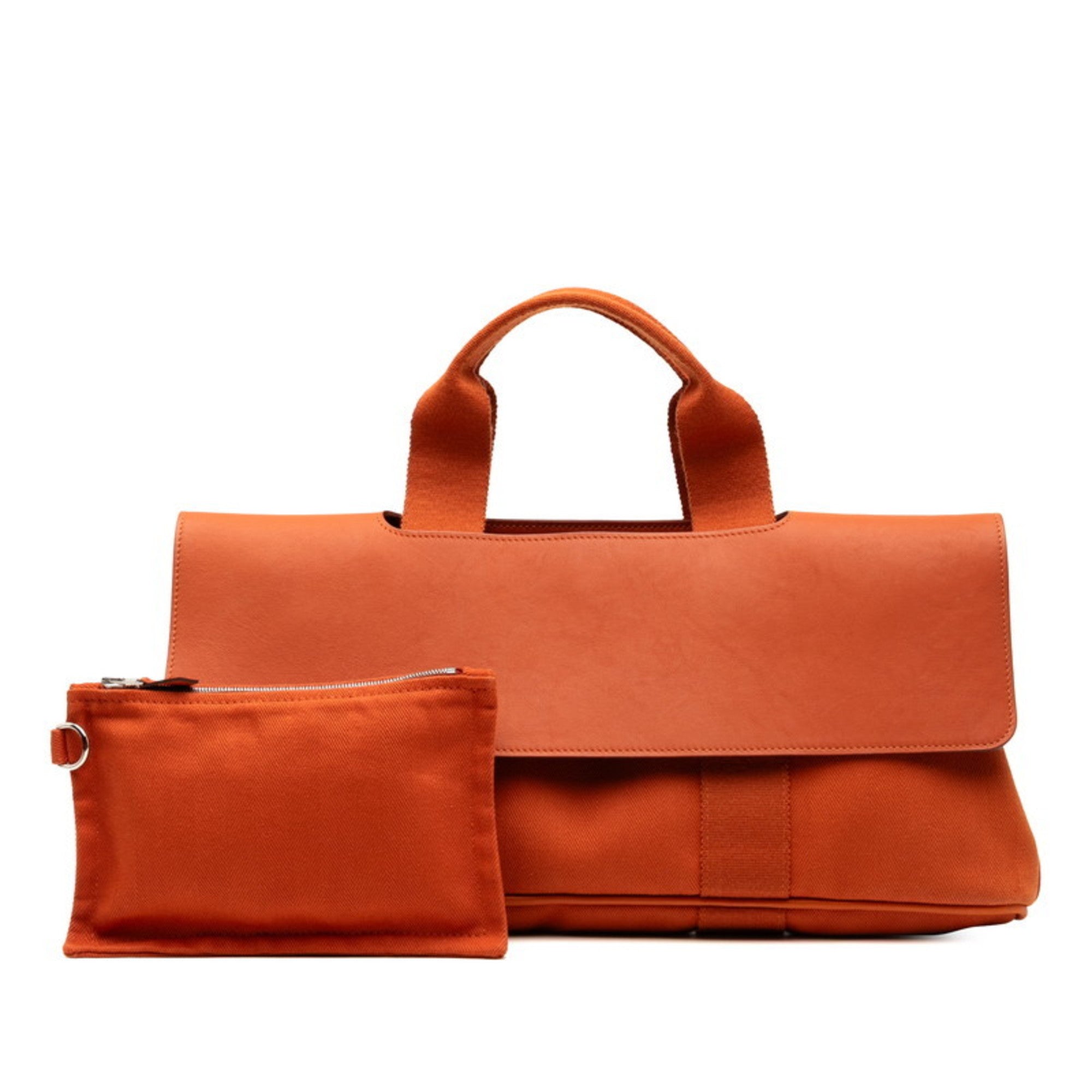 Hermes Orange Toile Chevron Leather Handbag (Pre-Owned)