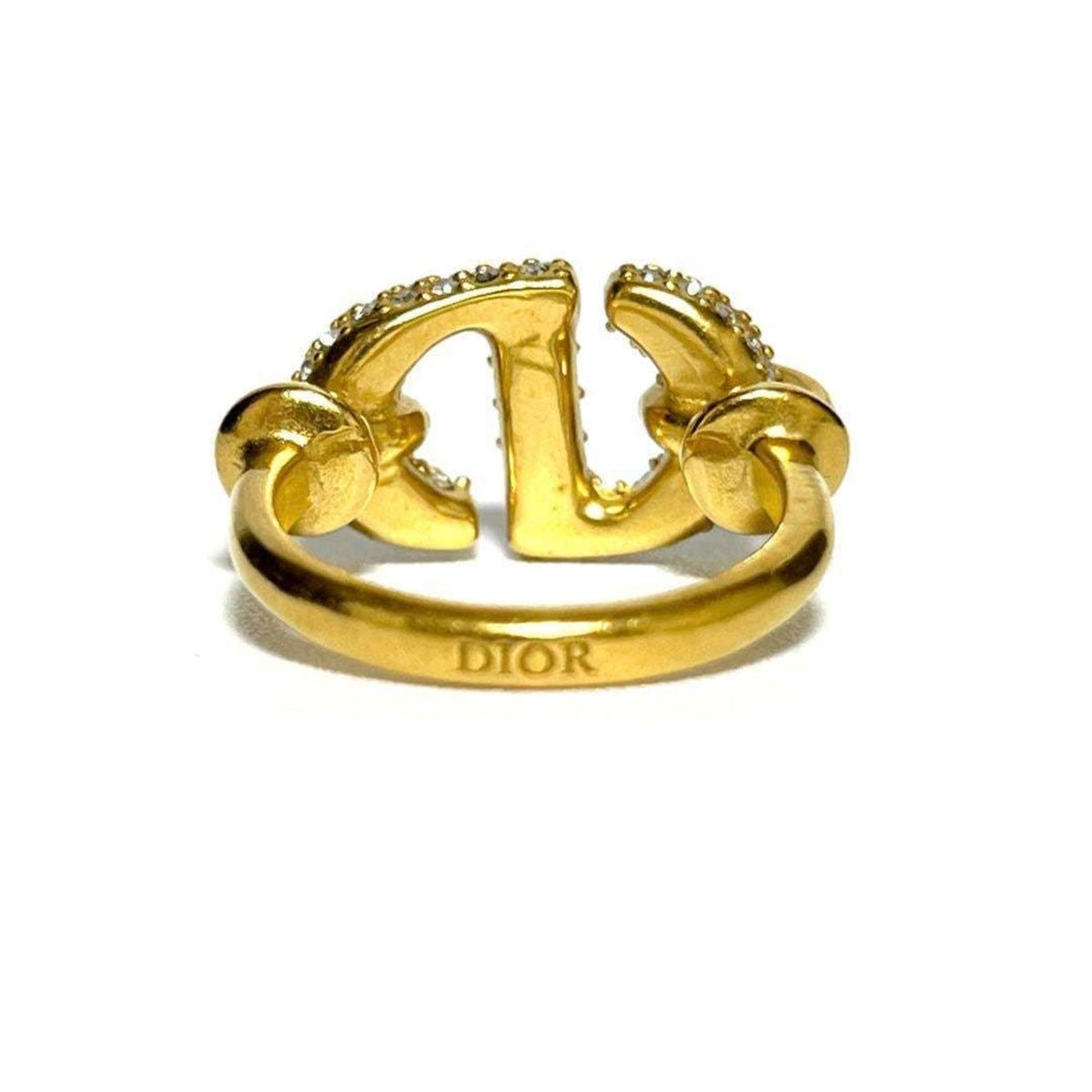 Christian Dior Metal Rhinestone Band Ring (Pre-Owned)
