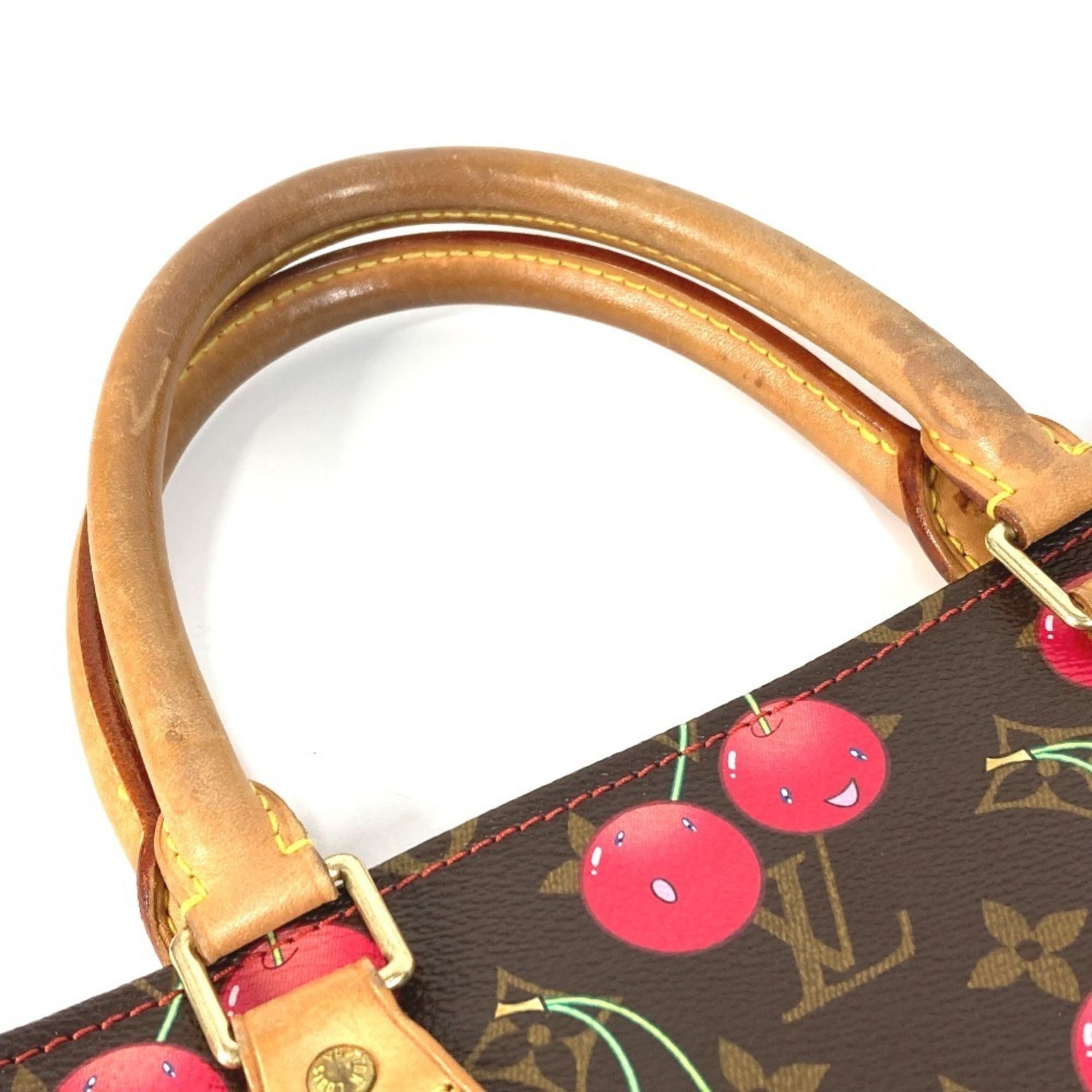 Louis Vuitton Brown Monogram Cherry Red Color Monogram Leather Shoulder Bag Tote Bag (Pre-Owned)