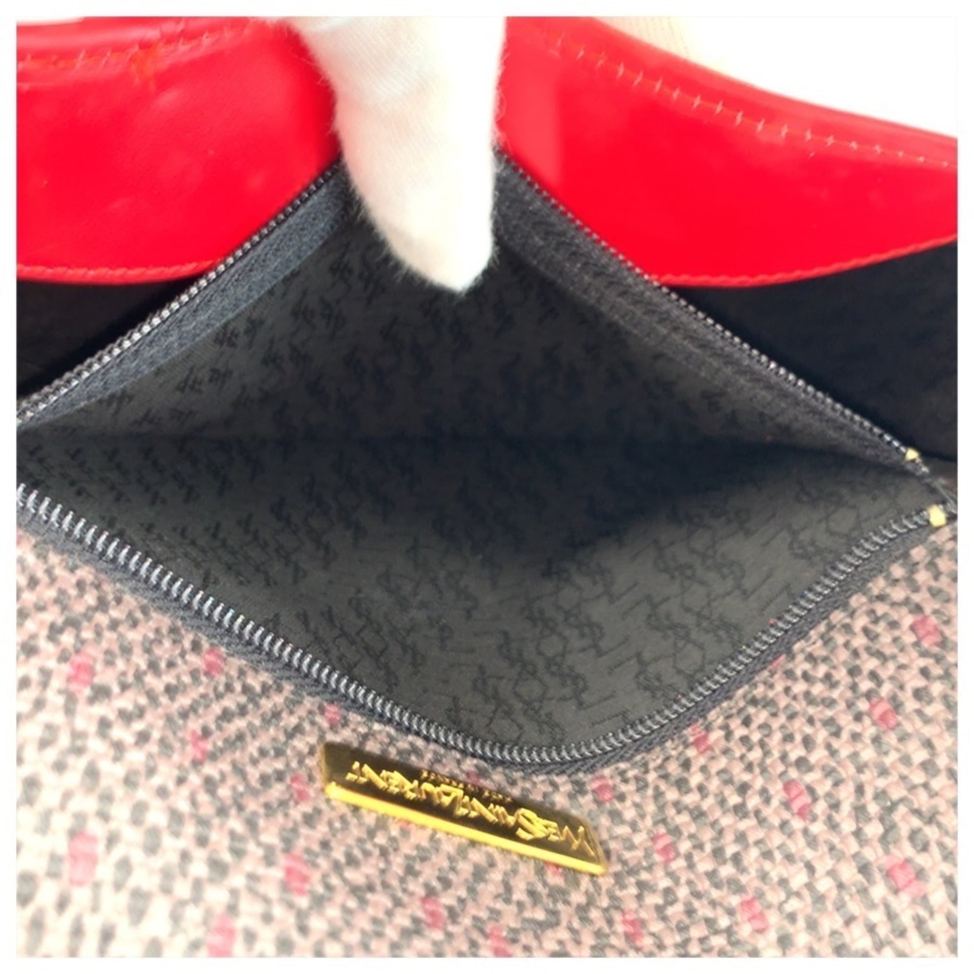 Yves Saint Laurent Gray Red Color Pvc Leather Pochette Shoulder Bag (Pre-Owned)