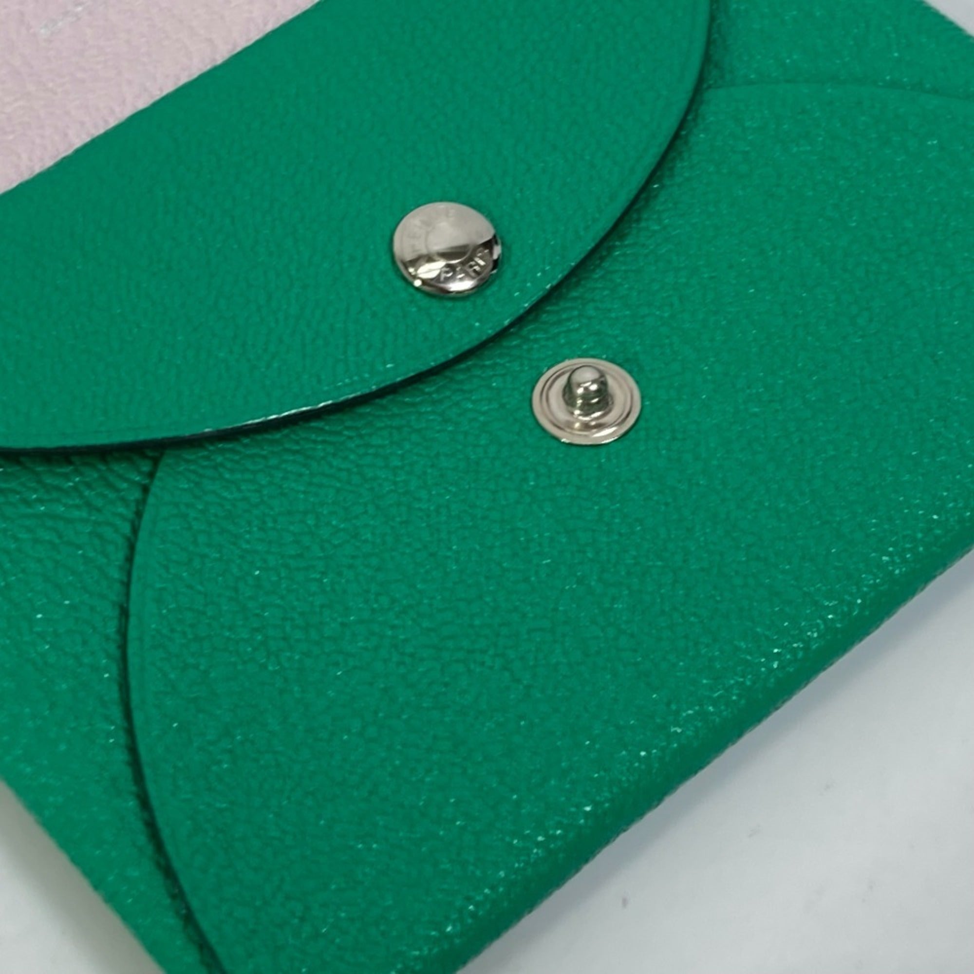 Hermes Bicolor Green Mint Green Pink Chevre Leather Coin Purse/Coin Case (Pre-Owned)