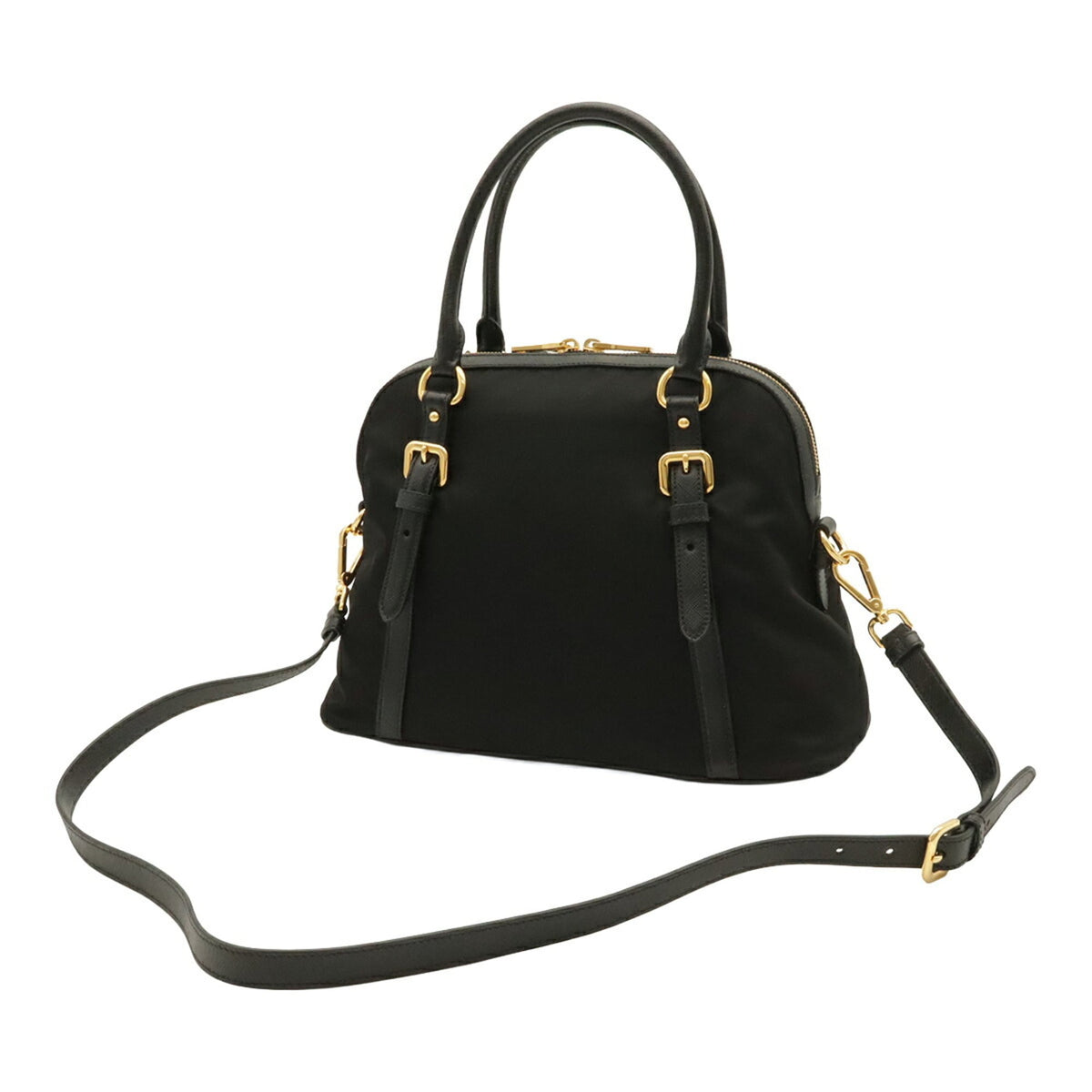 Prada Black Nero Nylon Leather Handbag Shoulder Bag (Pre-Owned)