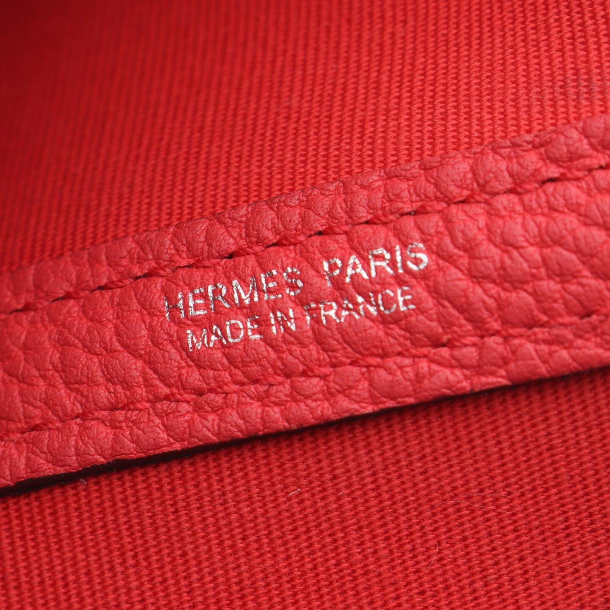 Hermes Bougainvillier Red Color Negonda Leather Leather Canvas Toile Officier Handbag Tote Bag (Pre-Owned)