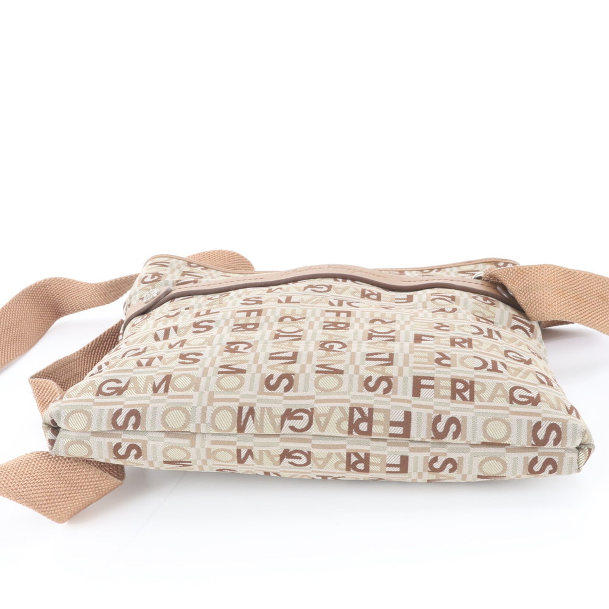Salvatore Ferragamo Brown Leather Canvas Handbag Shoulder Bag Tote Bag (Pre-Owned)