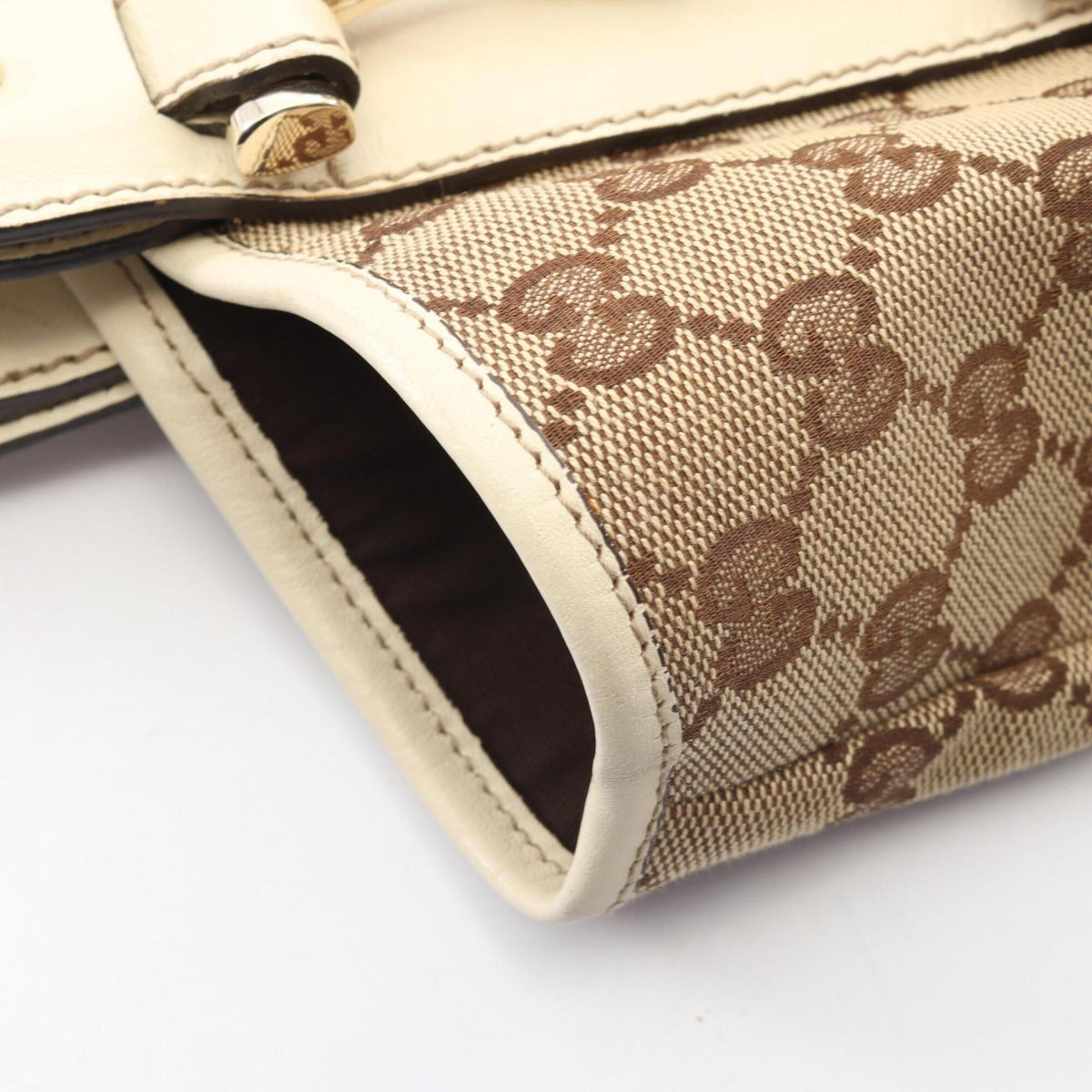 Gucci Beige Ivory Gg Canvas Leather Handbag Shoulder Bag (Pre-Owned)