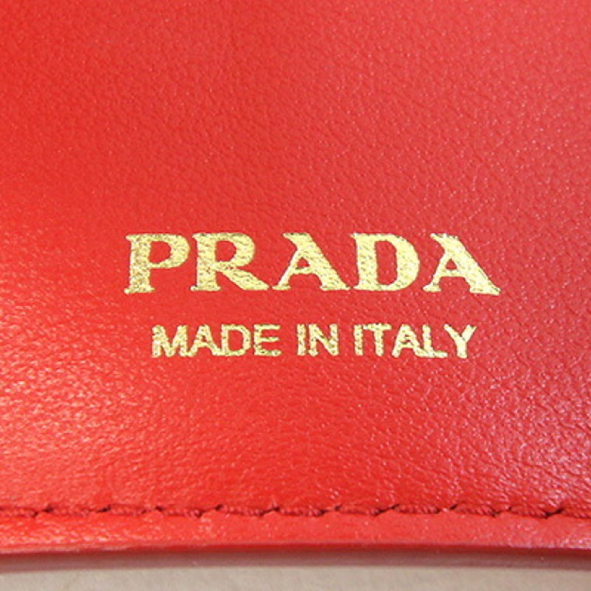 Prada Red Color Leather Wallet (Tri-Fold) (Pre-Owned)