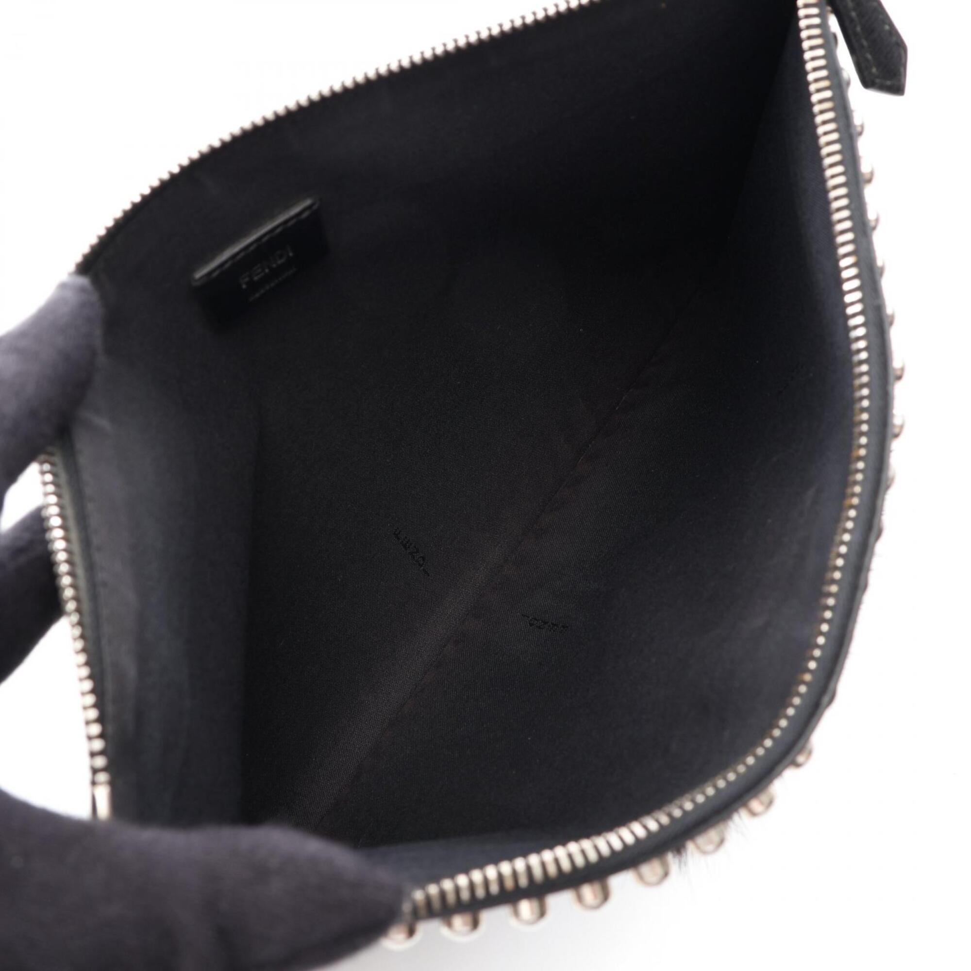 Fendi Black Leather Clutch Bag Handbag (Pre-Owned)