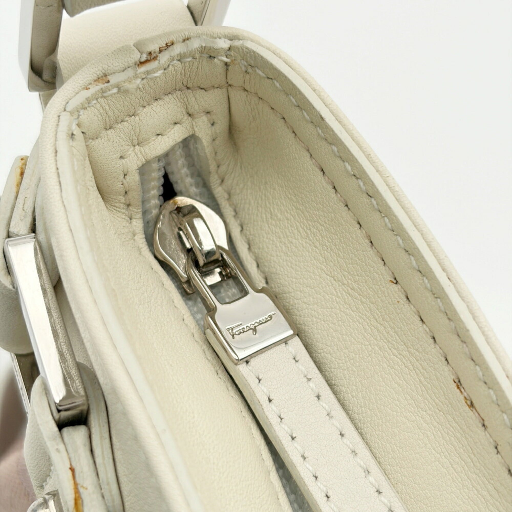 Salvatore Ferragamo Pink White Canvas Leather Shoulder Bag (Pre-Owned)