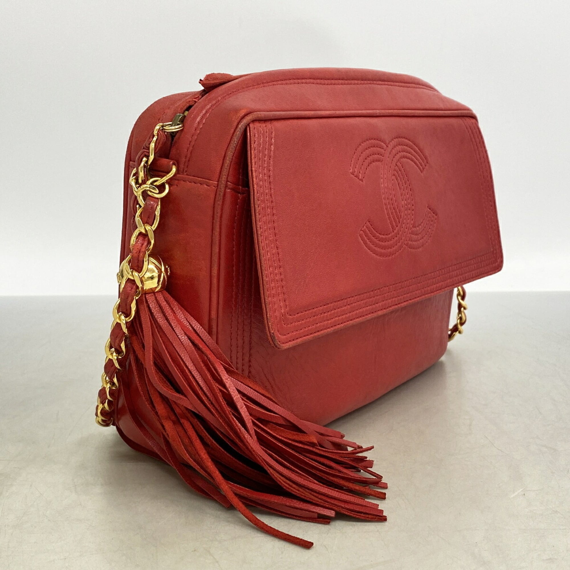 Chanel Red Color Leather Shoulder Bag (Pre-Owned)
