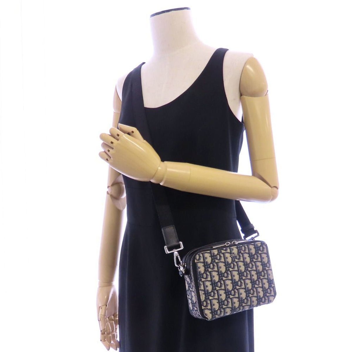 Christian Dior Beige Black Cotton Leather Shoulder Bag (Pre-Owned)