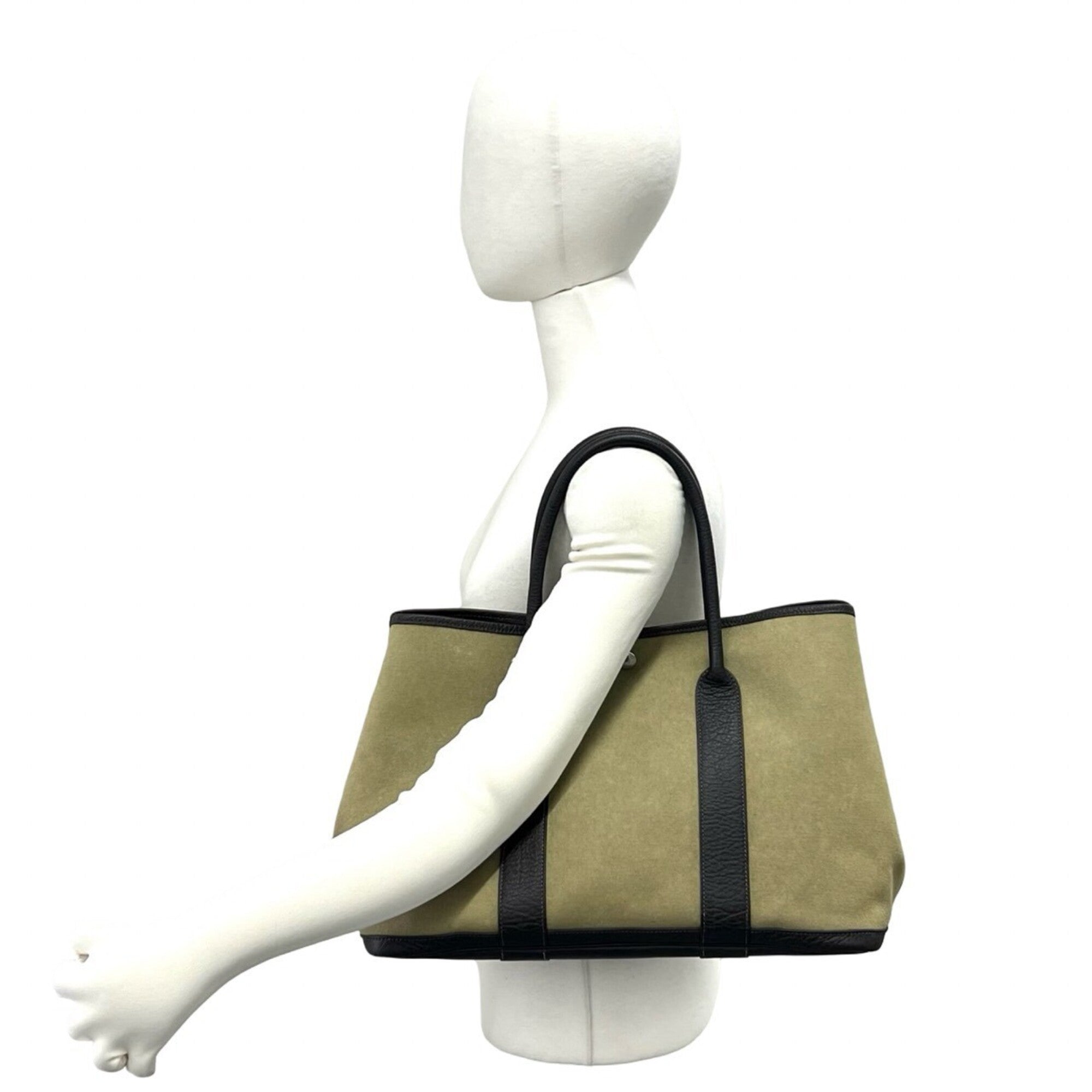 Hermes Brown Khaki Toile Officier Buffalo Leather Handbag Tote Bag (Pre-Owned)