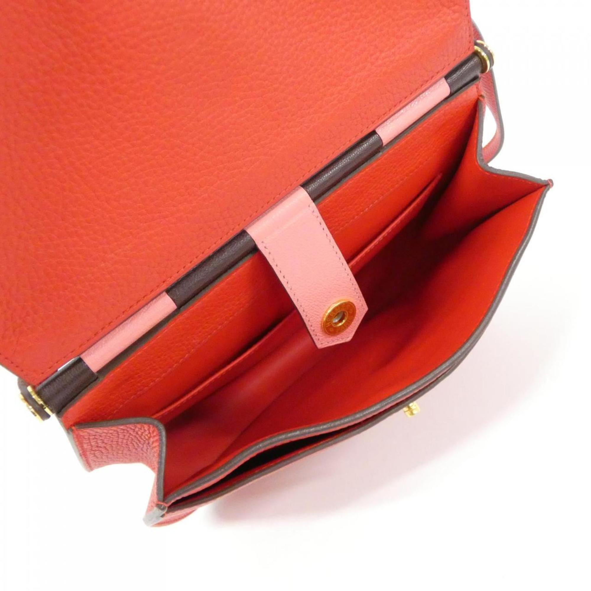 Hermes Red Color Taurillon Clemence Leather Chevre Leather Shoulder Bag (Pre-Owned)