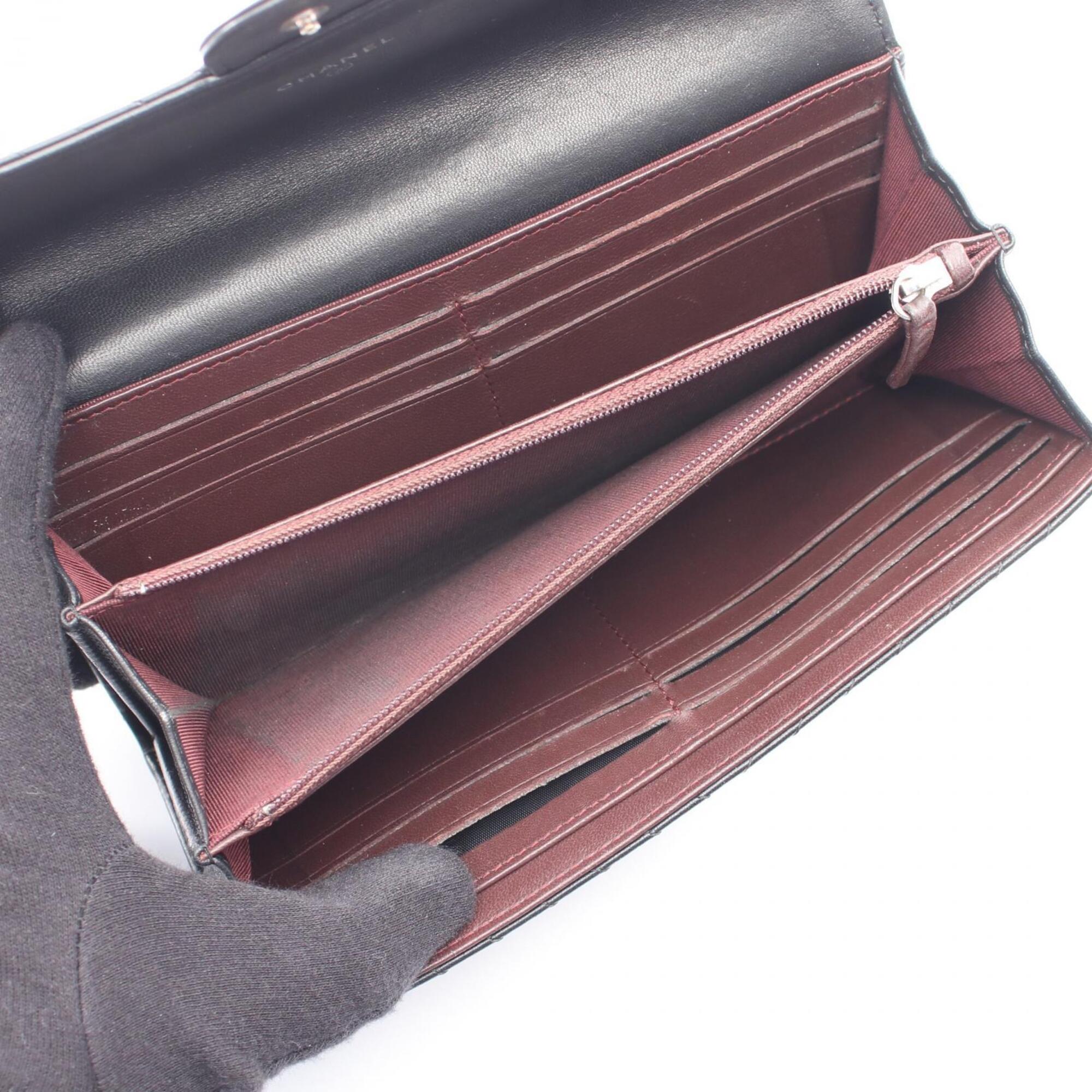 Chanel Black Leather Long Wallet (Bi-Fold) (Pre-Owned)
