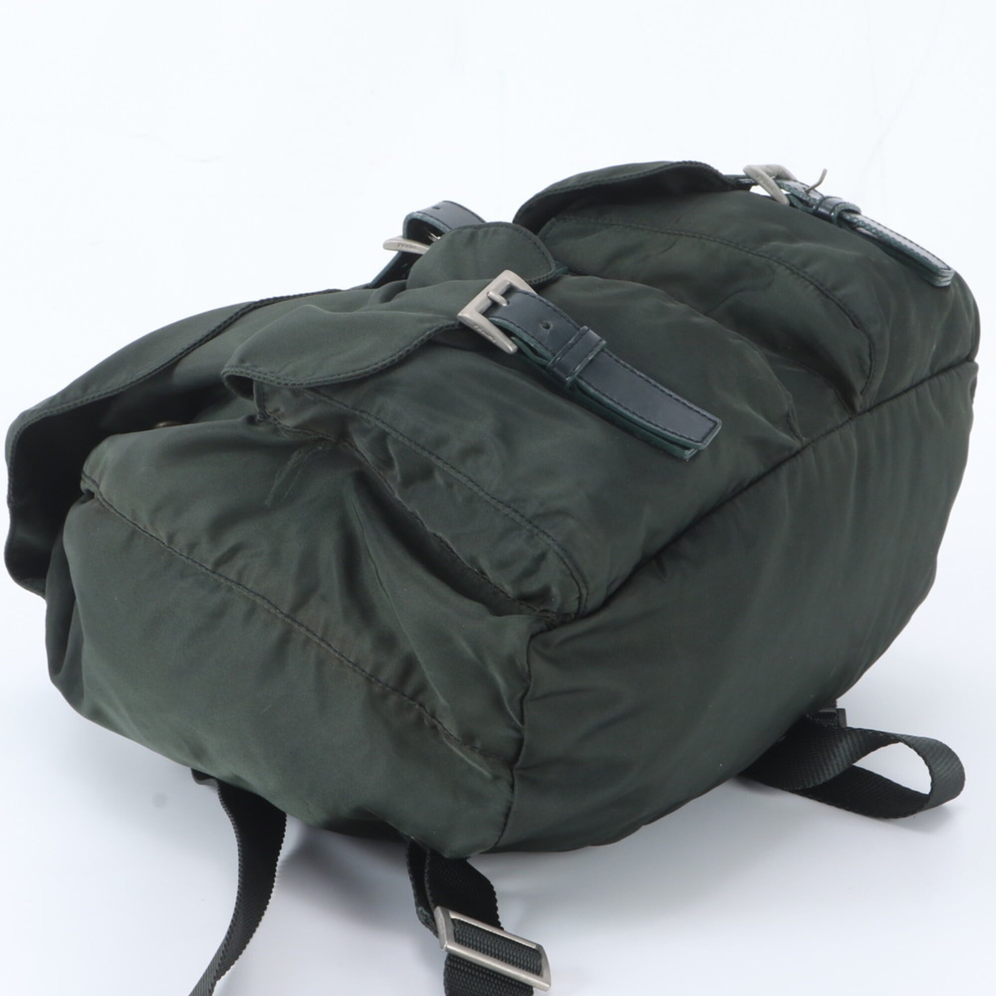 Prada Green Nylon Leather Backpack Handbag (Pre-Owned)