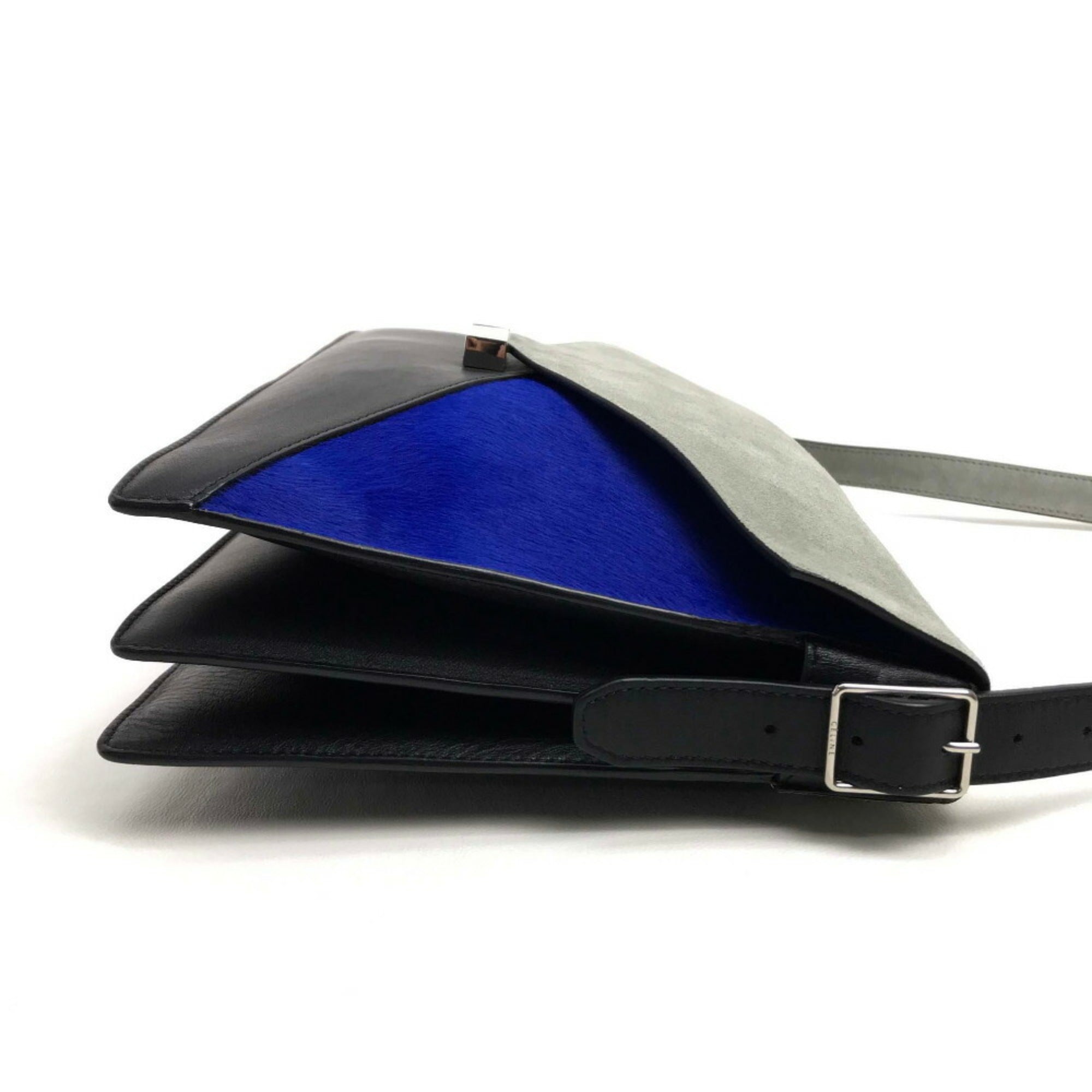 Celine Diamond Black Blue Brown Gray Suede Leather Clutch Bag Shoulder Bag (Pre-Owned)