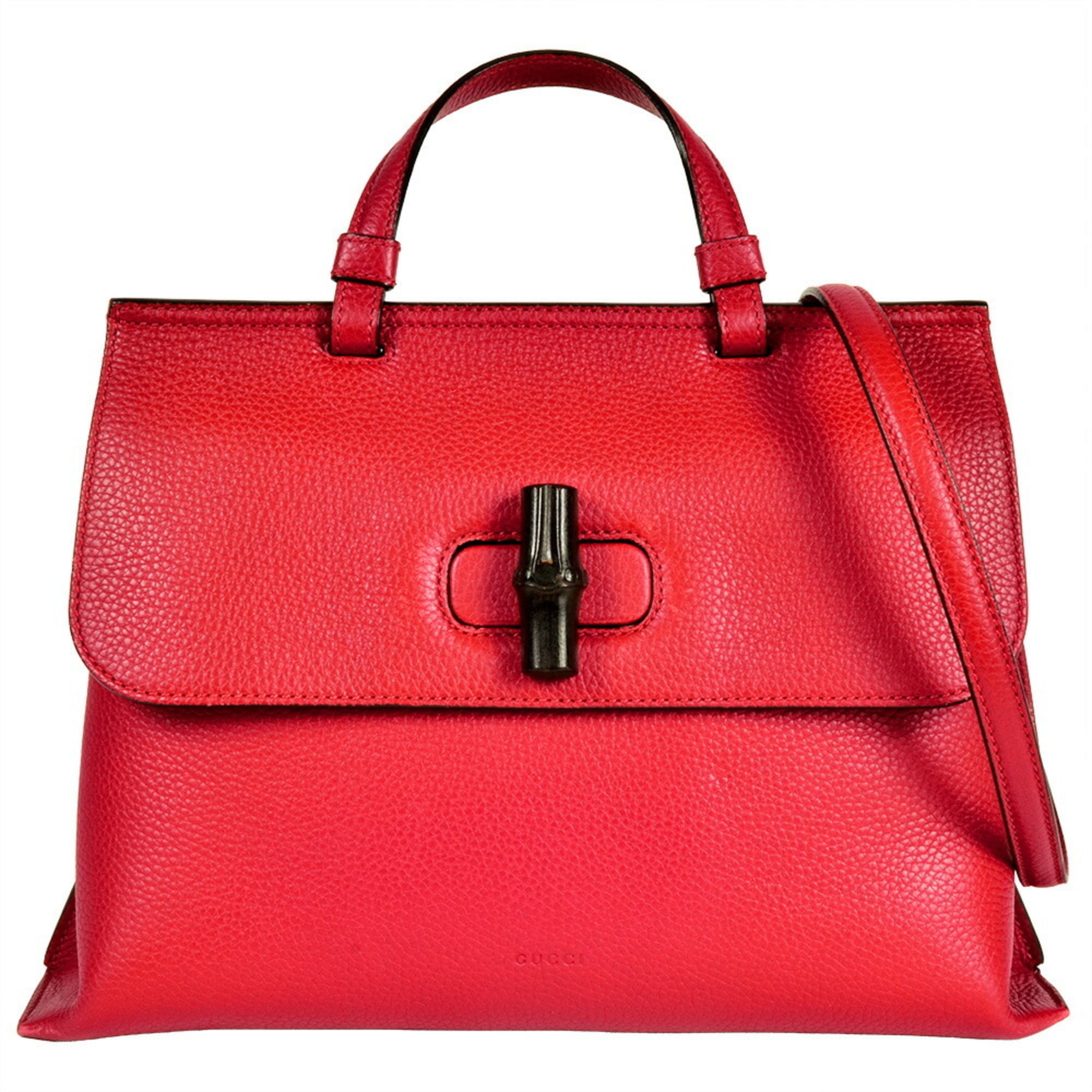 Gucci Daily Red Color Leather Bamboo Handbag (Pre-Owned)