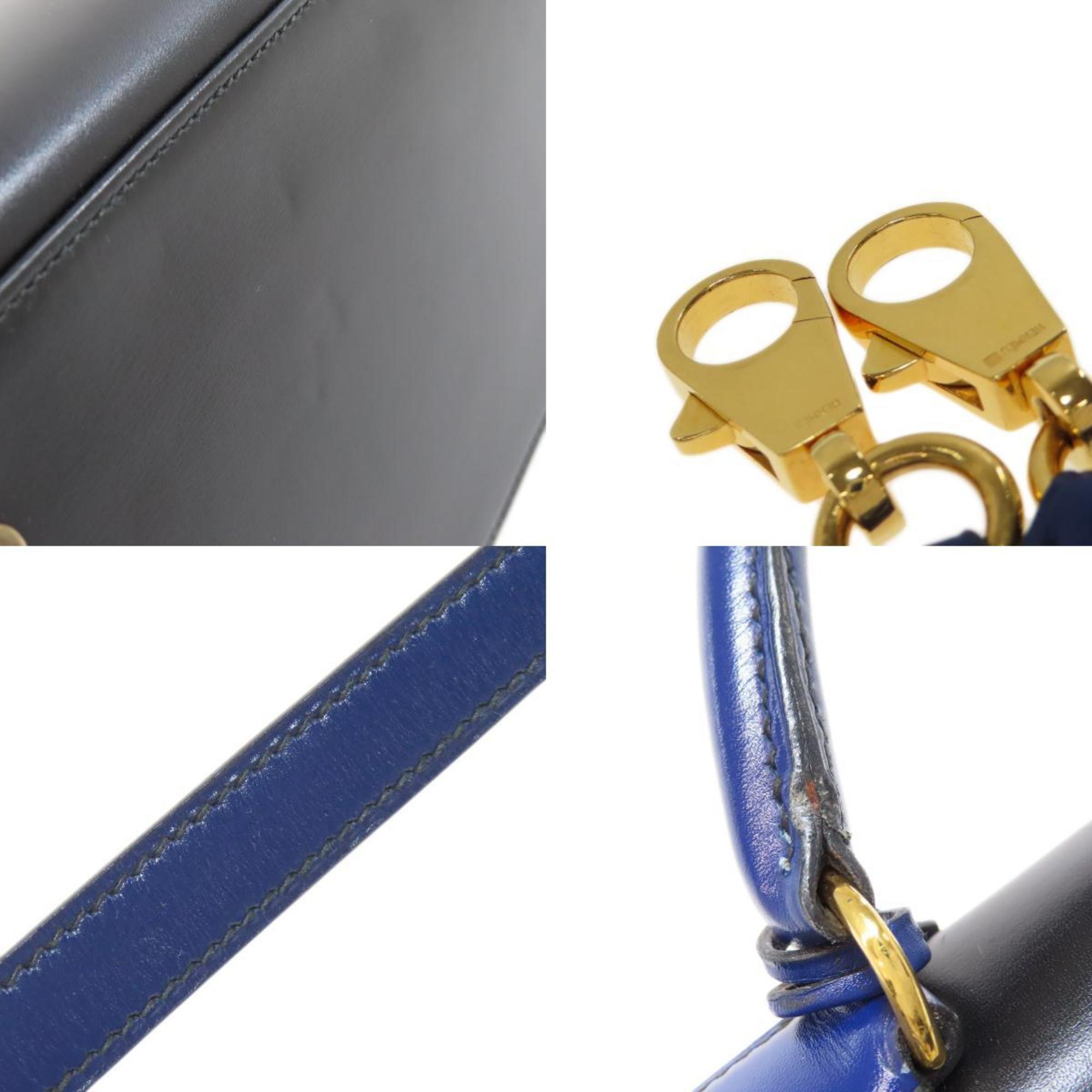Hermes Kelly Black Bleu Saphir Box Calf Leather Handbag (Pre-Owned)