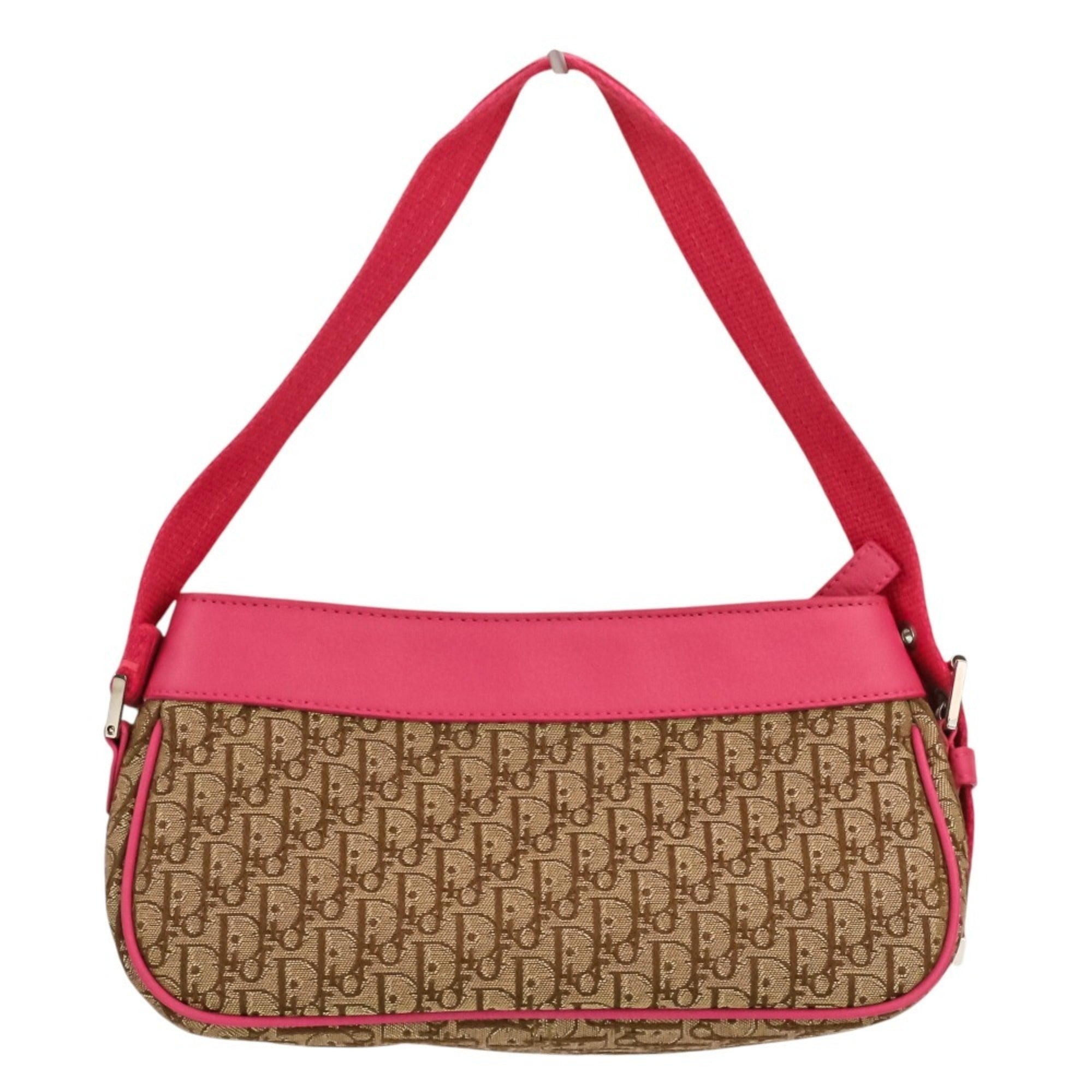Christian Dior Beige Pink Canvas Leather Handbag (Pre-Owned)