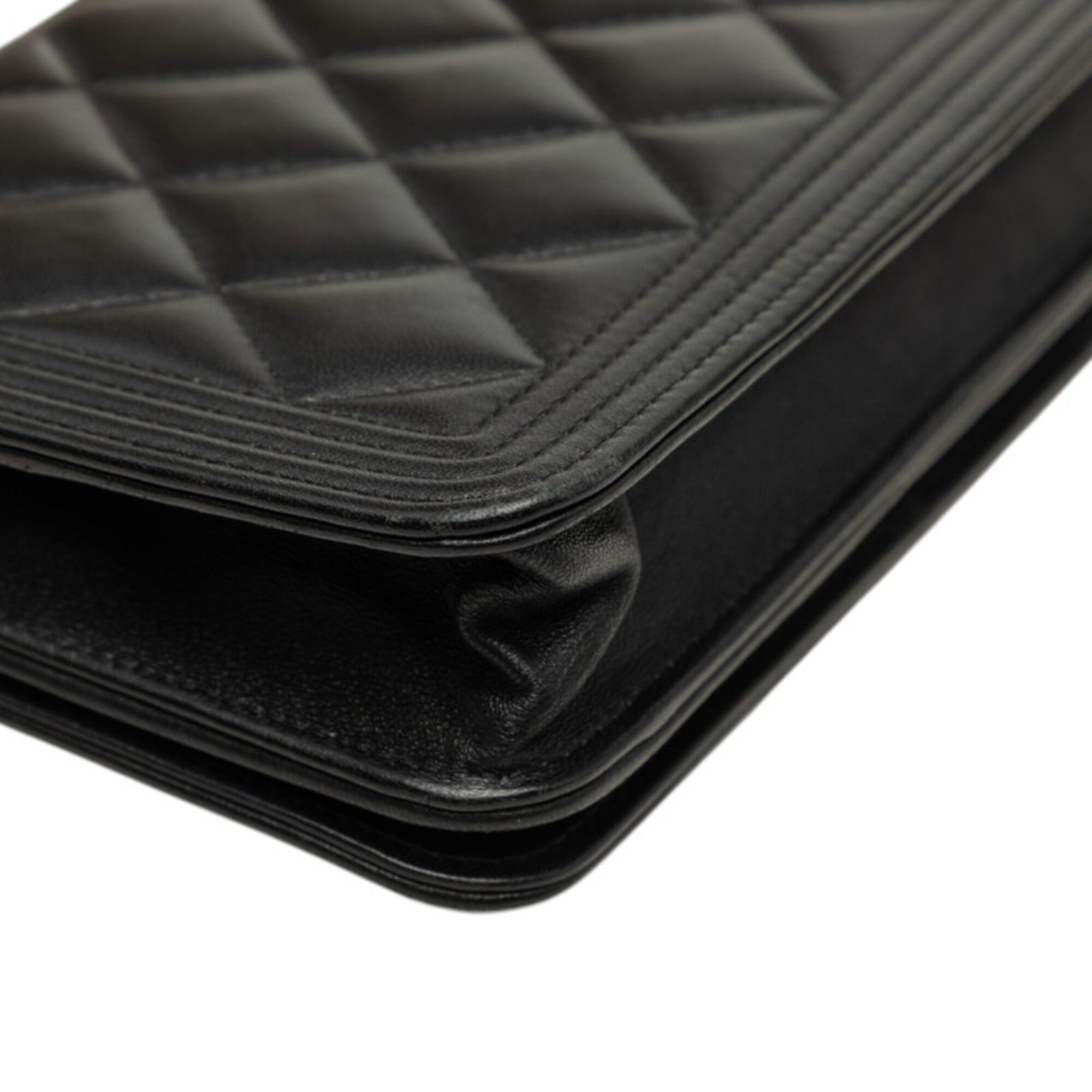 Chanel Boy Chanel Black Leather Chain/Shoulder Wallet (Pre-Owned)