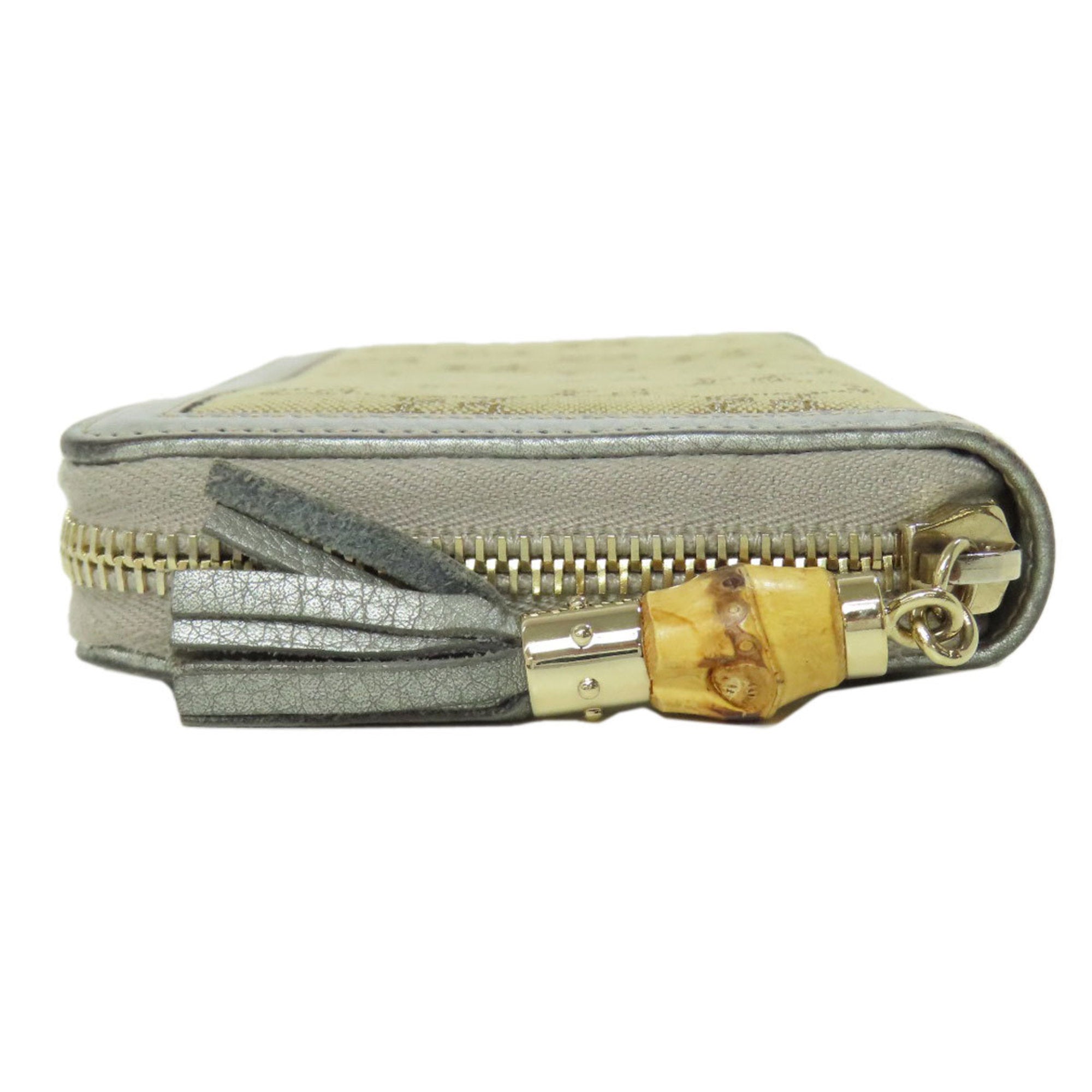 Gucci Brown Silver Canvas Leather Long Wallet (Bi-Fold) (Pre-Owned)
