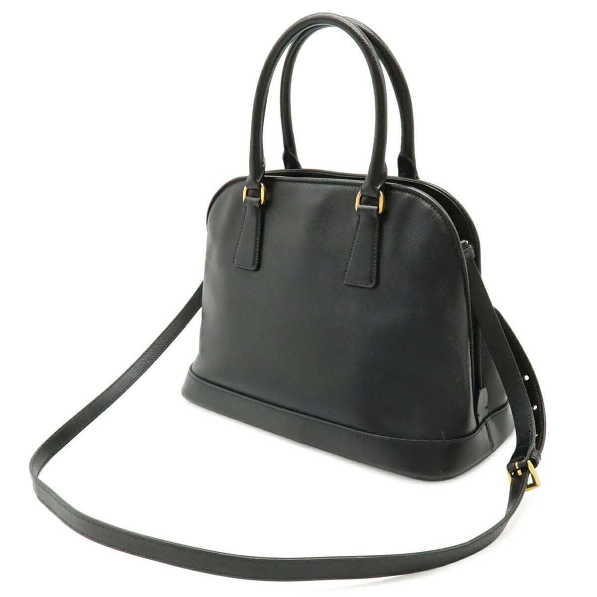 Prada Saffiano Black Leather Handbag Shoulder Bag (Pre-Owned)