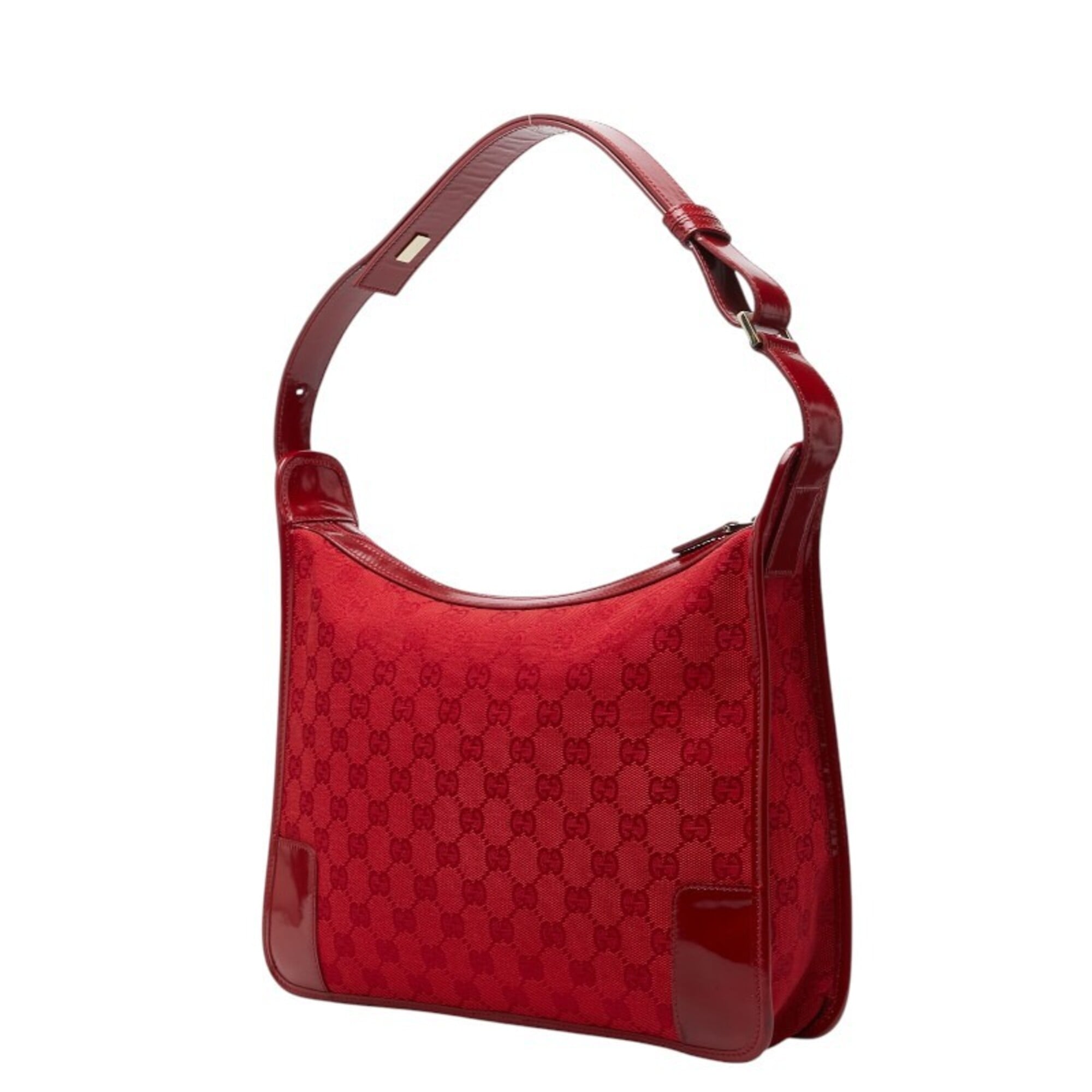 Gucci Red Color Canvas Patent Leather Shoulder Bag (Pre-Owned)