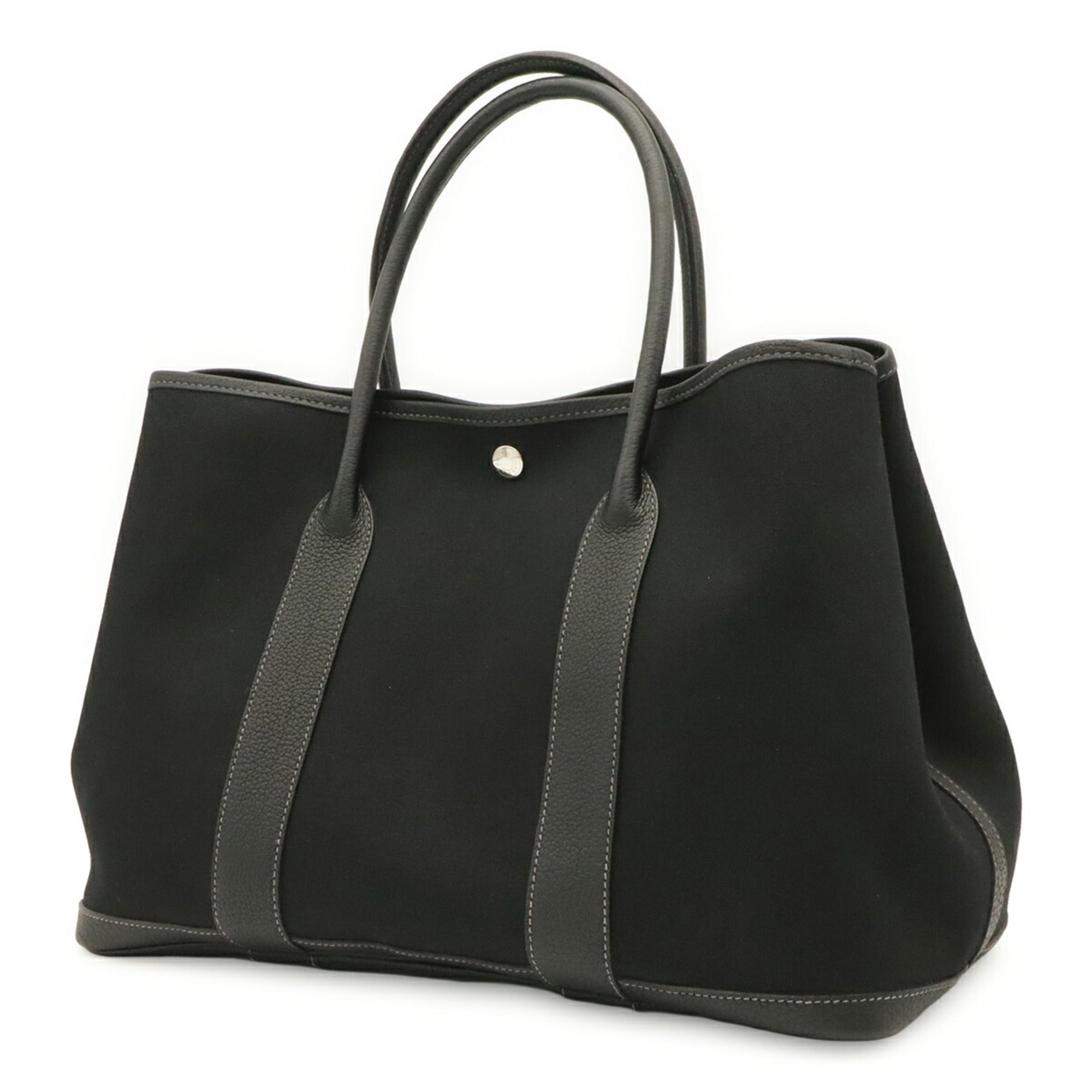 Hermes Black Toile Officier Leather Shoulder Bag Tote Bag (Pre-Owned)