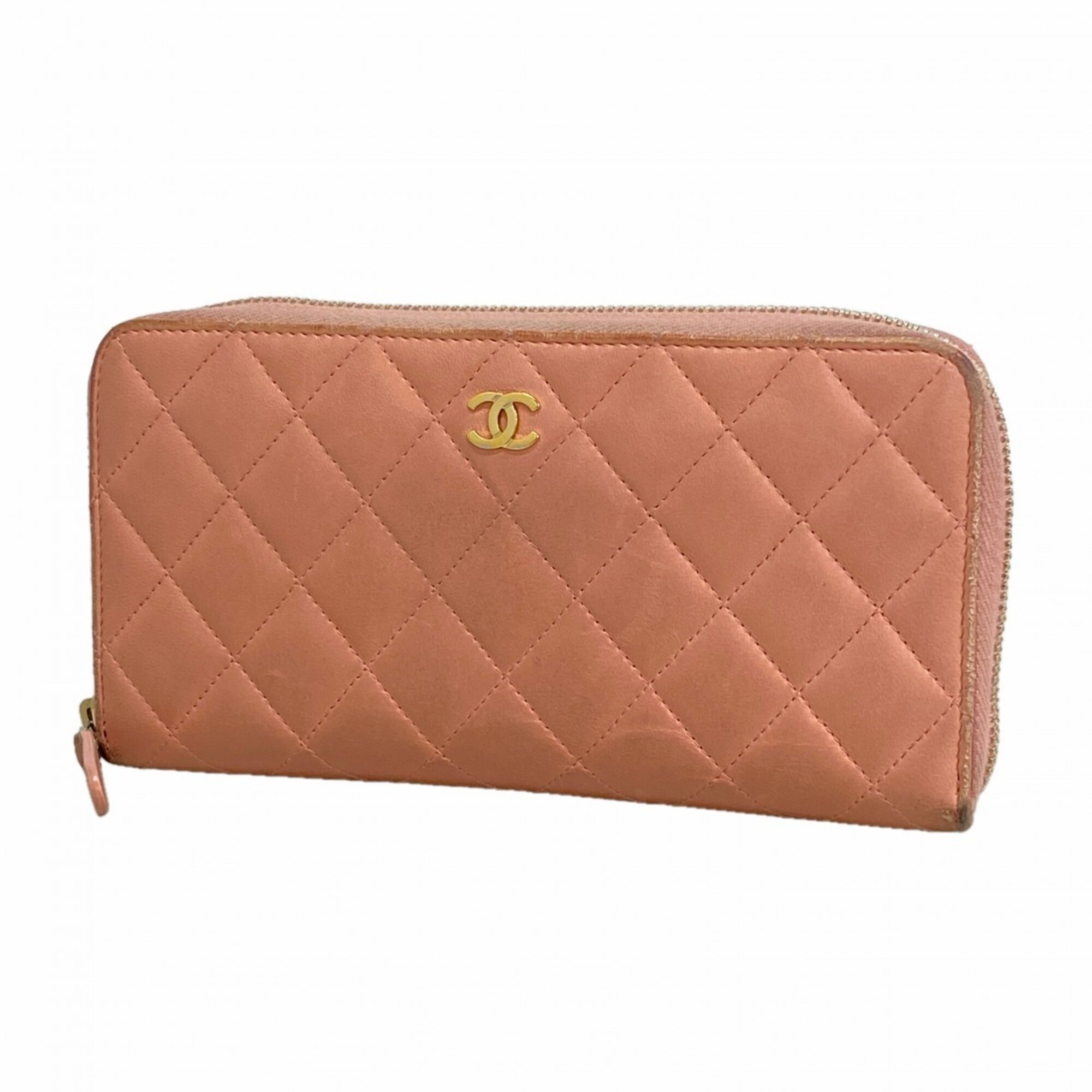 Chanel Pink Leather Long Wallet (Bi-Fold) (Pre-Owned)