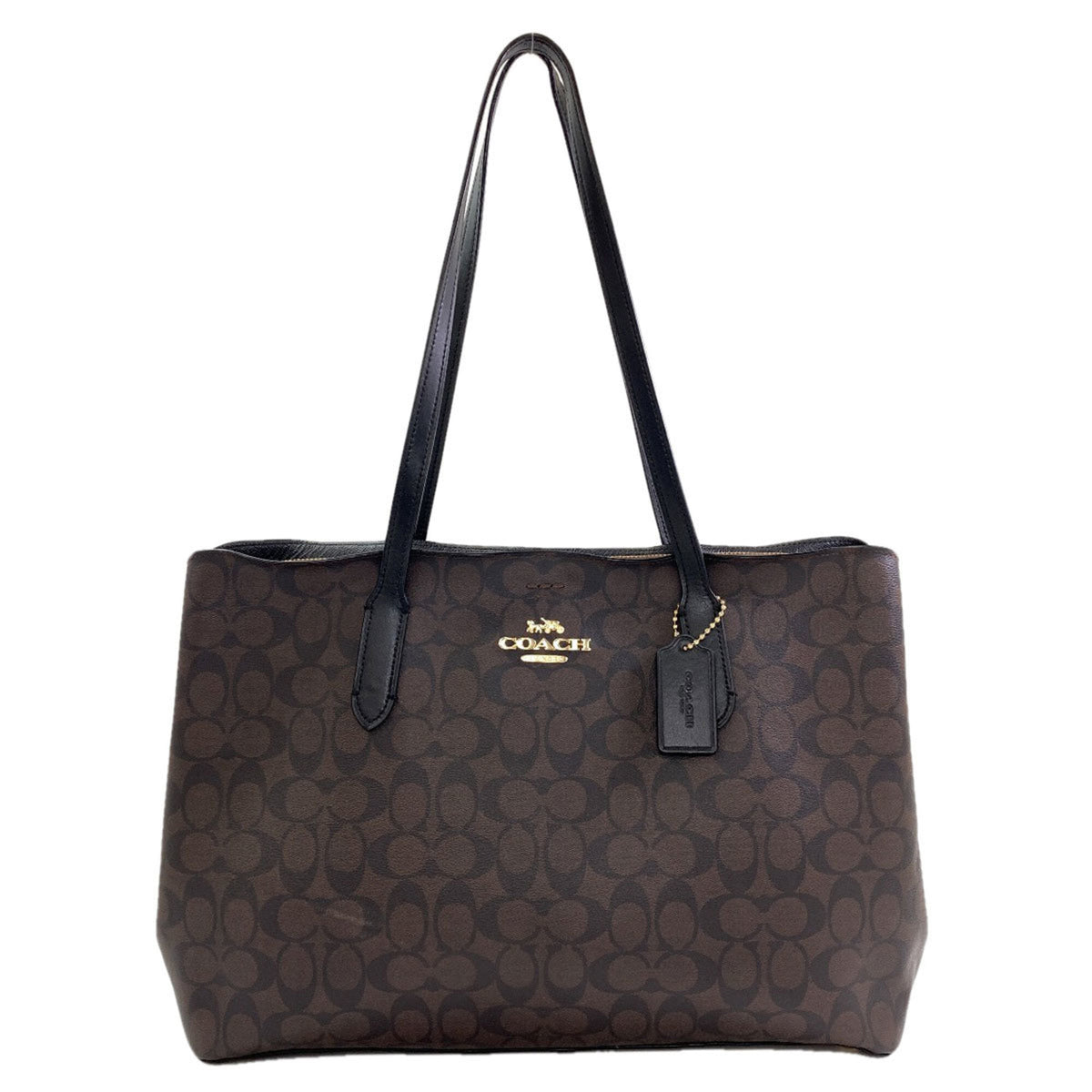 Coach Signature Black Dark Brown Signature Line Tote Bag (Pre-Owned)