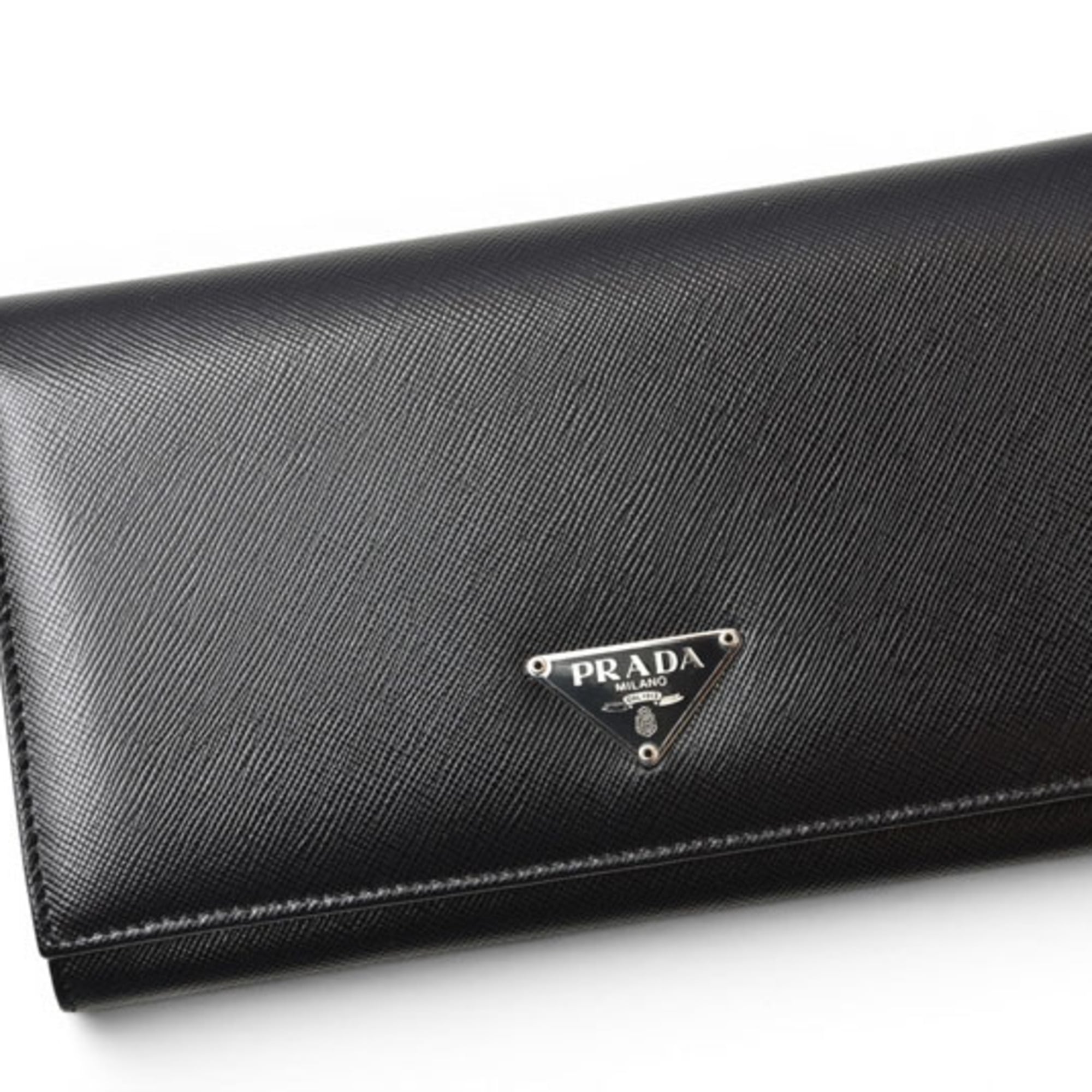 Prada Saffiano Black Nero Leather Long Wallet (Bi-Fold) (Pre-Owned)