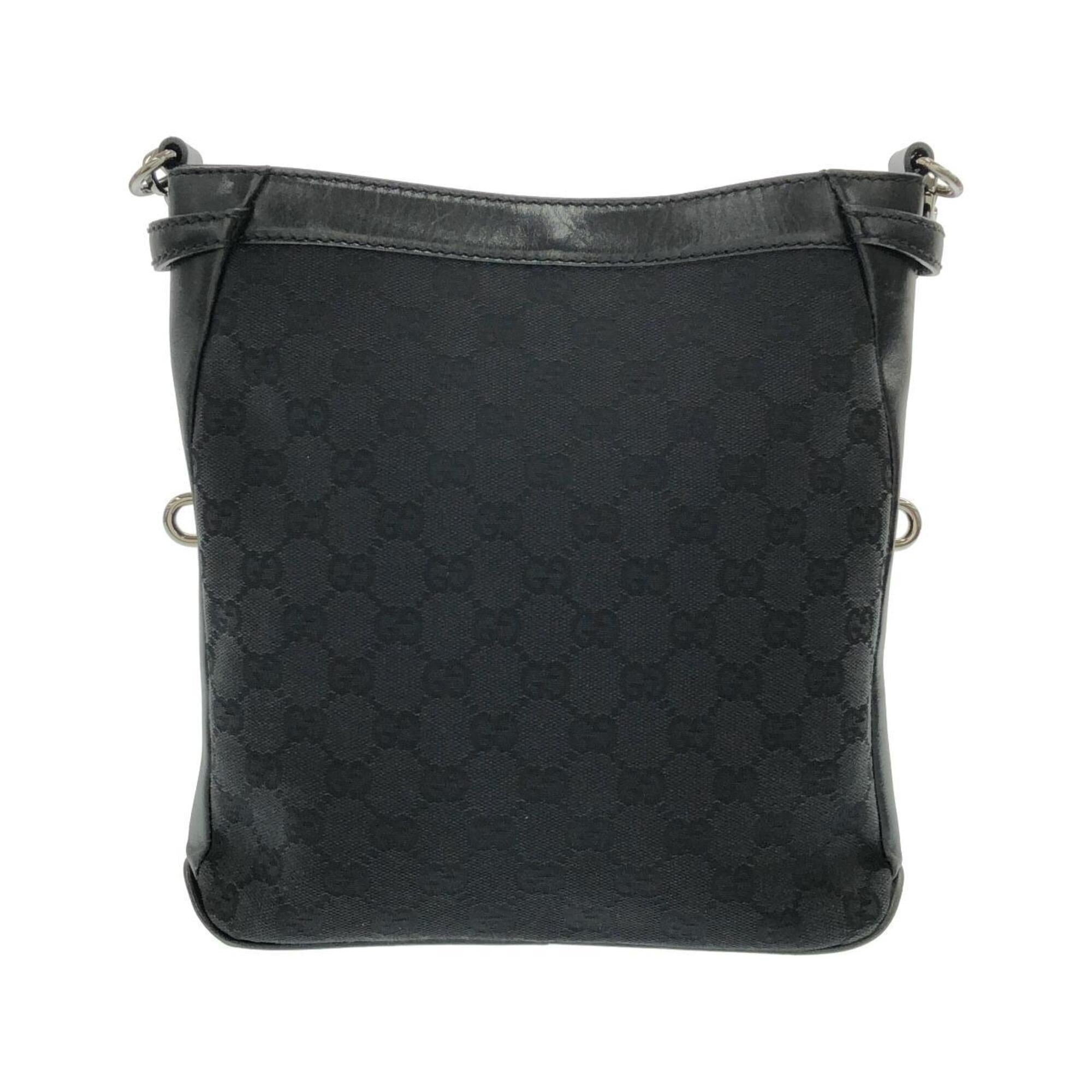 Gucci Gg Canvas Black Gg Canvas Leather Shoulder Bag (Pre-Owned)