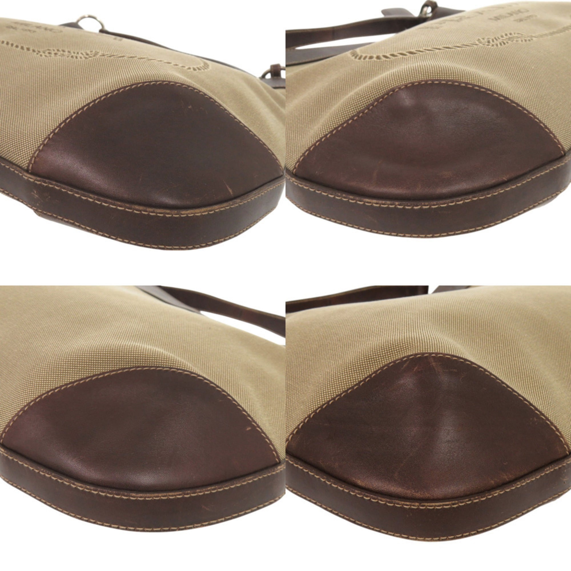 Prada Beige Brown Canvas Leather Shoulder Bag (Pre-Owned)
