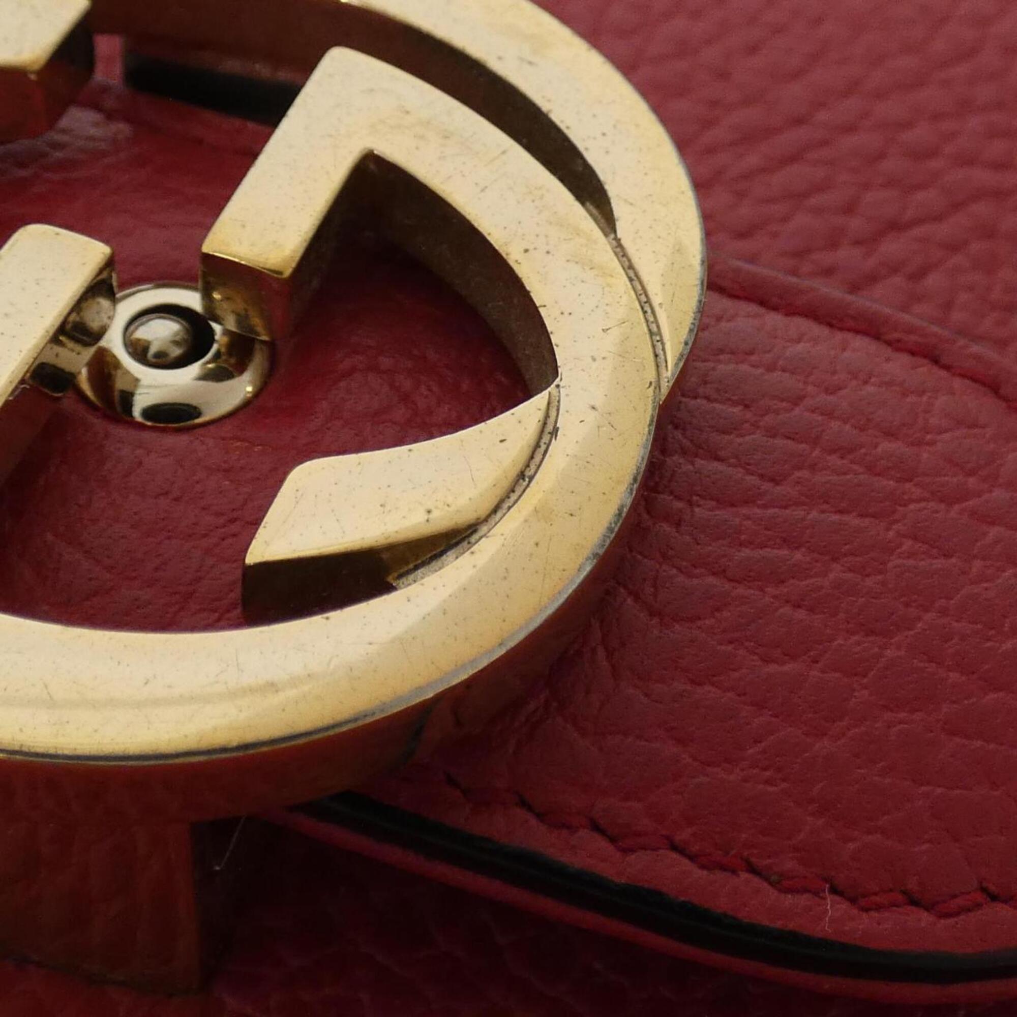 Gucci Red Color Leather Shoulder Bag (Pre-Owned)