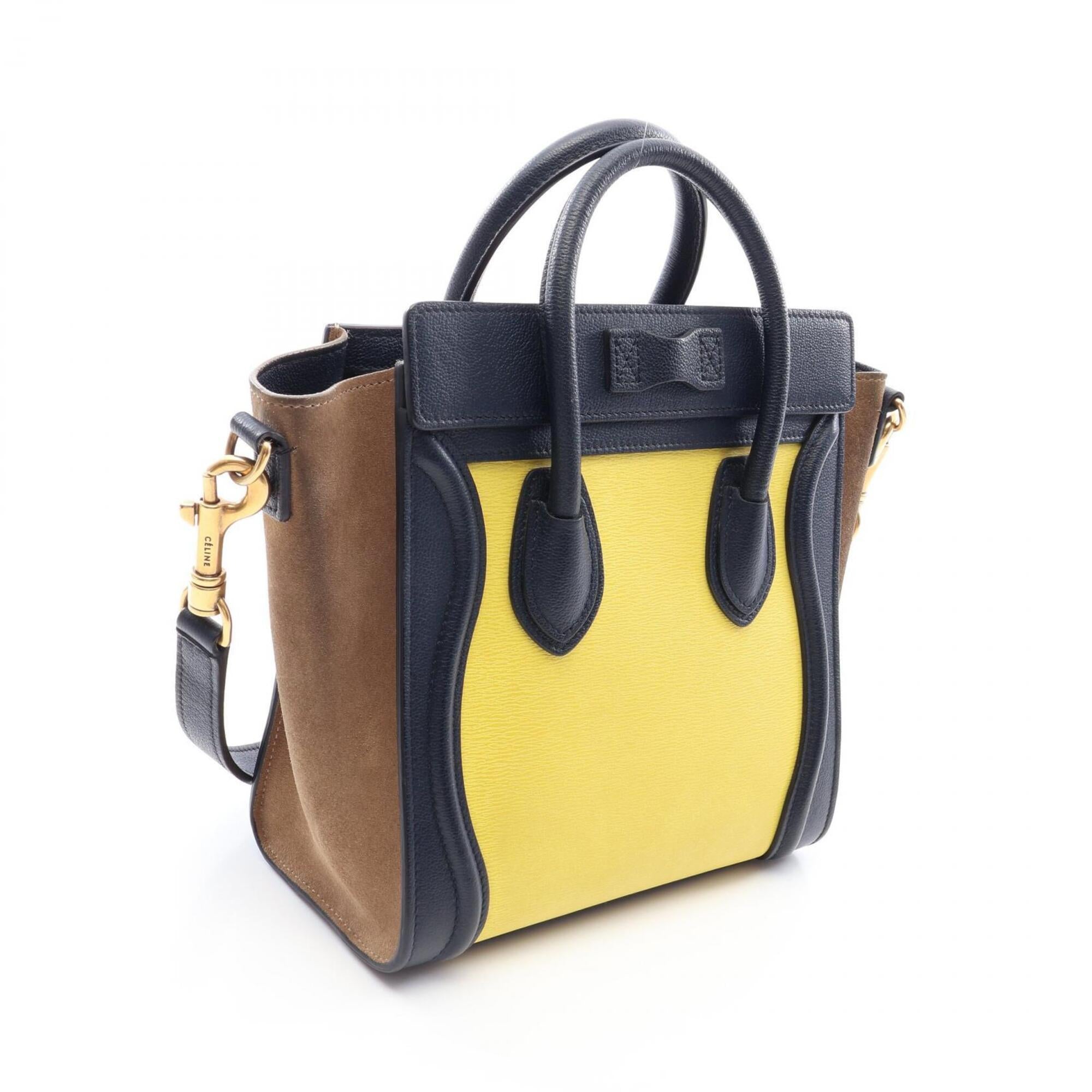 Celine Gray Navy Yellow Leather Handbag (Pre-Owned)