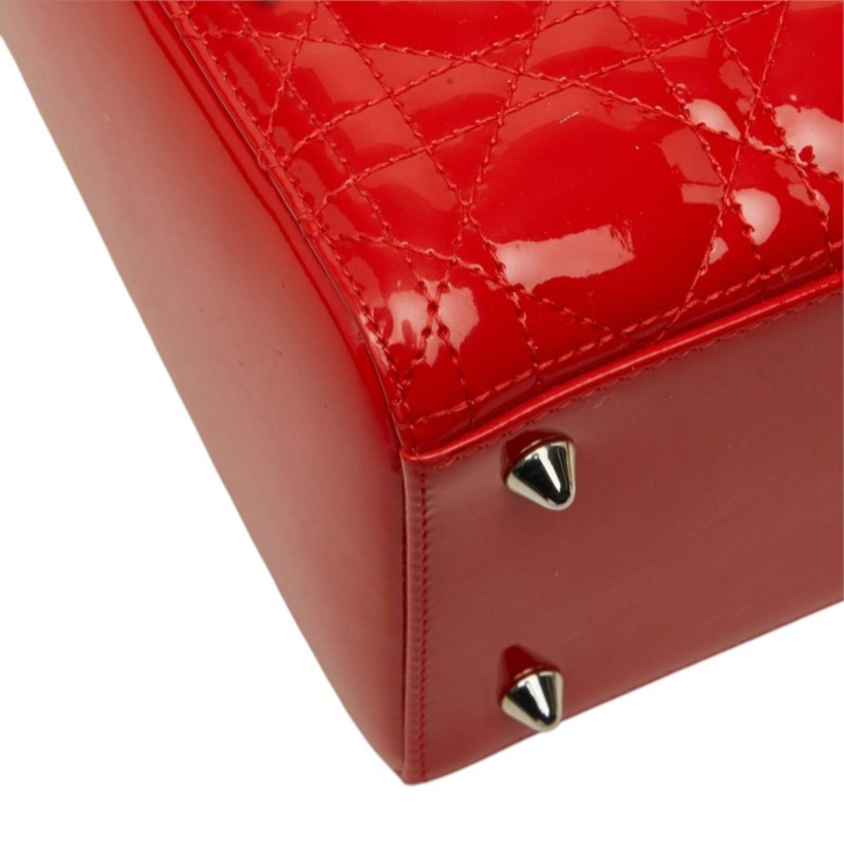 Christian Dior Lady Dior Red Color Patent Leather Handbag Shoulder Bag (Pre-Owned)