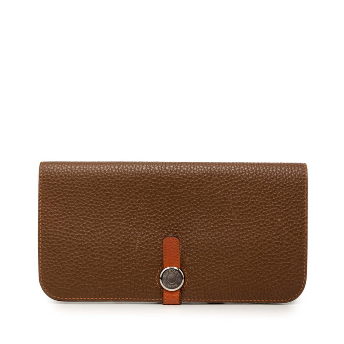Hermes Brown Taurillon Clemence Leather Long Wallet (Bi-Fold) (Pre-Owned)