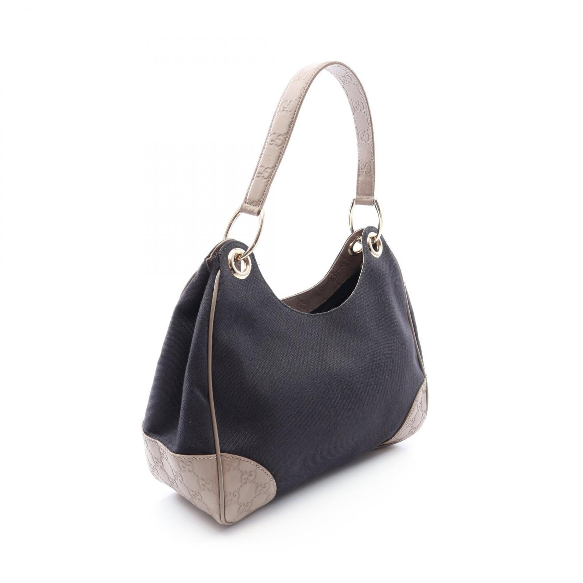 Gucci Beige Black Canvas Leather Handbag Shoulder Bag (Pre-Owned)