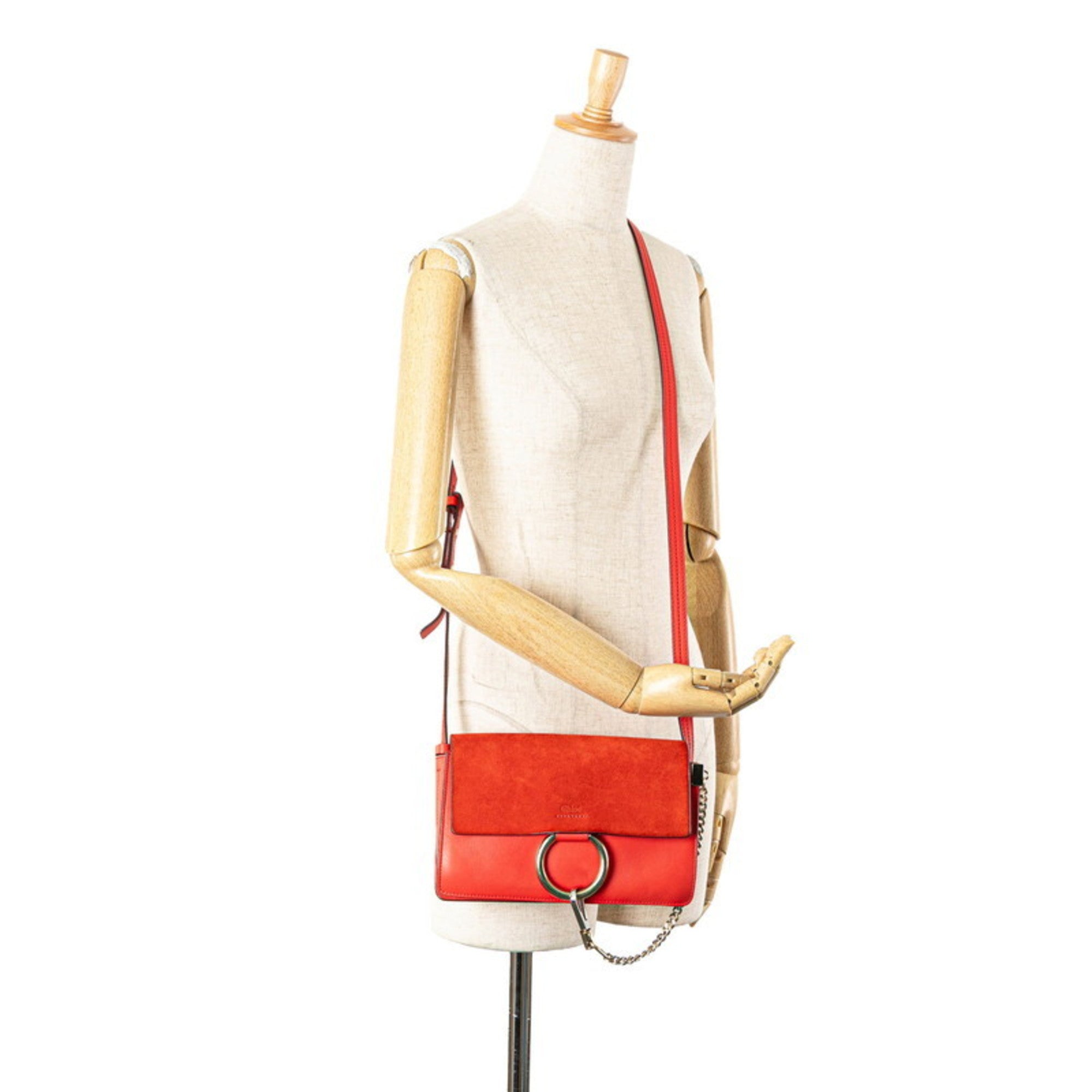 Chloé Red Color Leather Suede Shoulder Bag (Pre-Owned)
