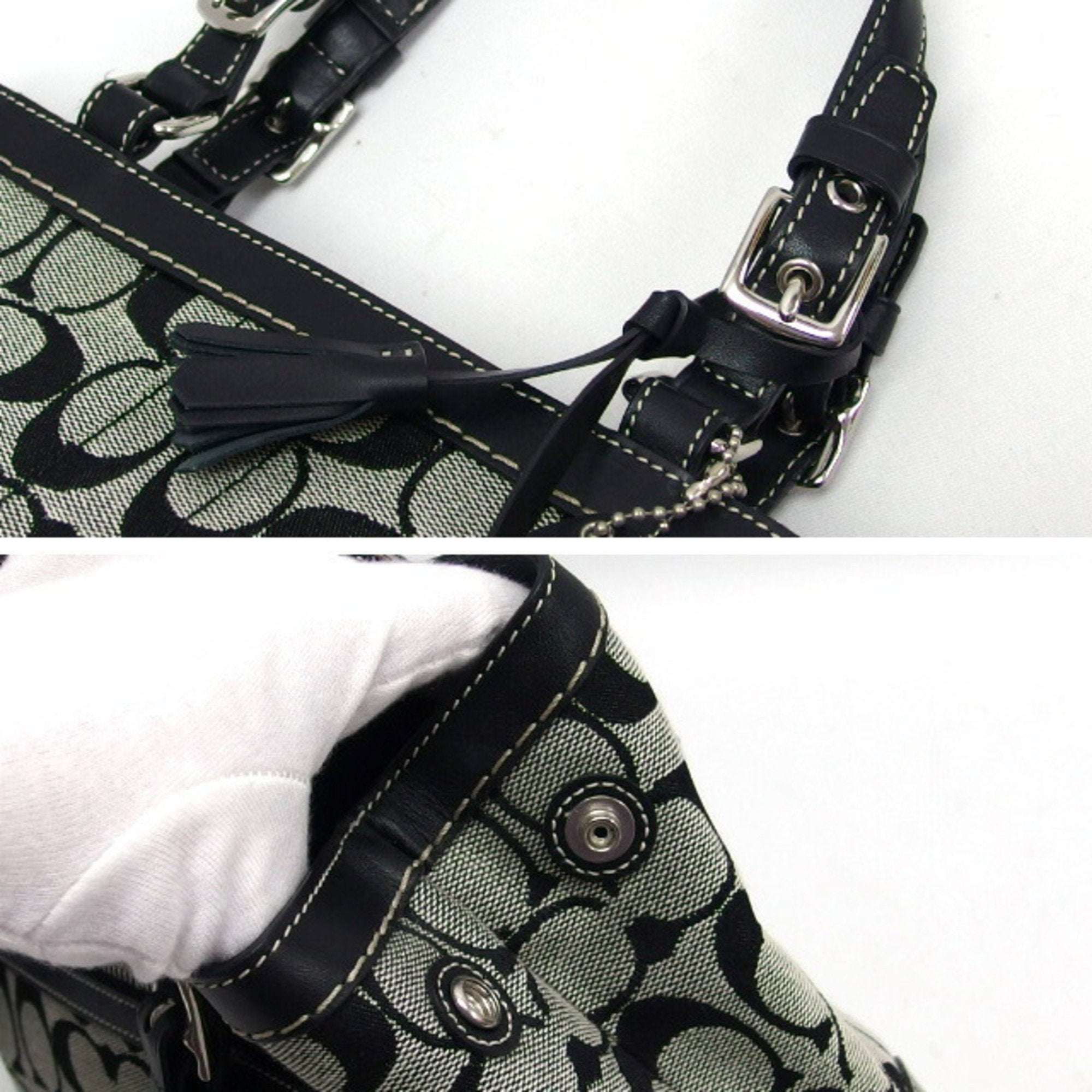 Coach Black Gray Canvas Leather Handbag (Pre-Owned)