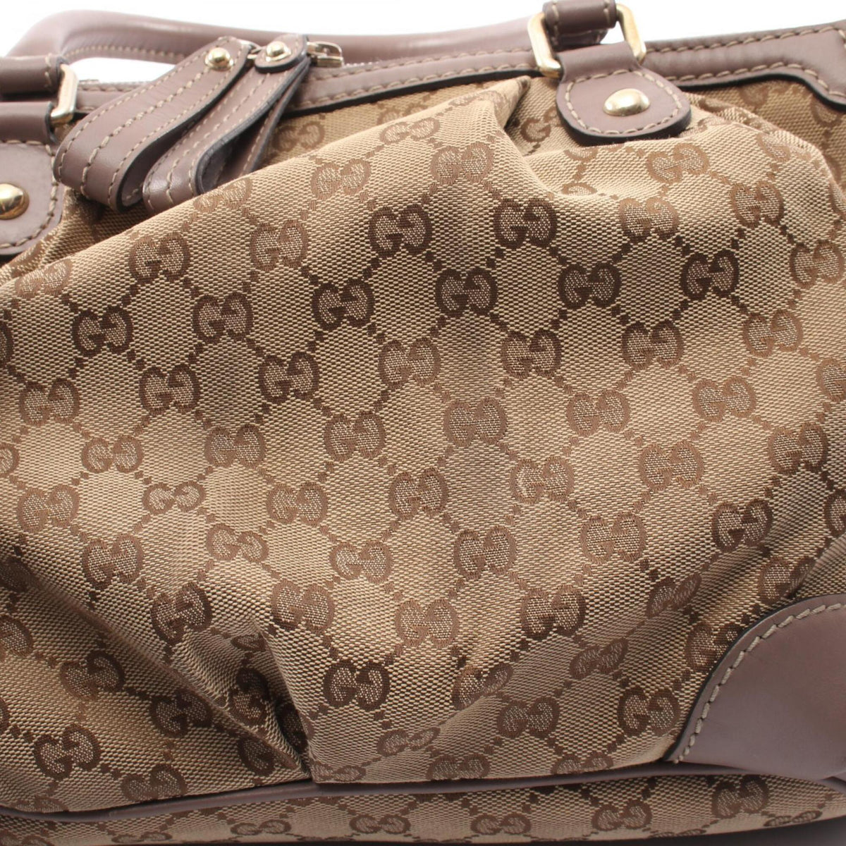 Gucci Beige Gray Canvas Leather Handbag (Pre-Owned)