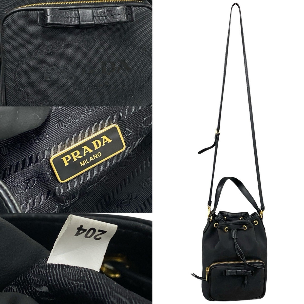 Prada Black Leather Canvas Handbag Shoulder Bag (Pre-Owned)