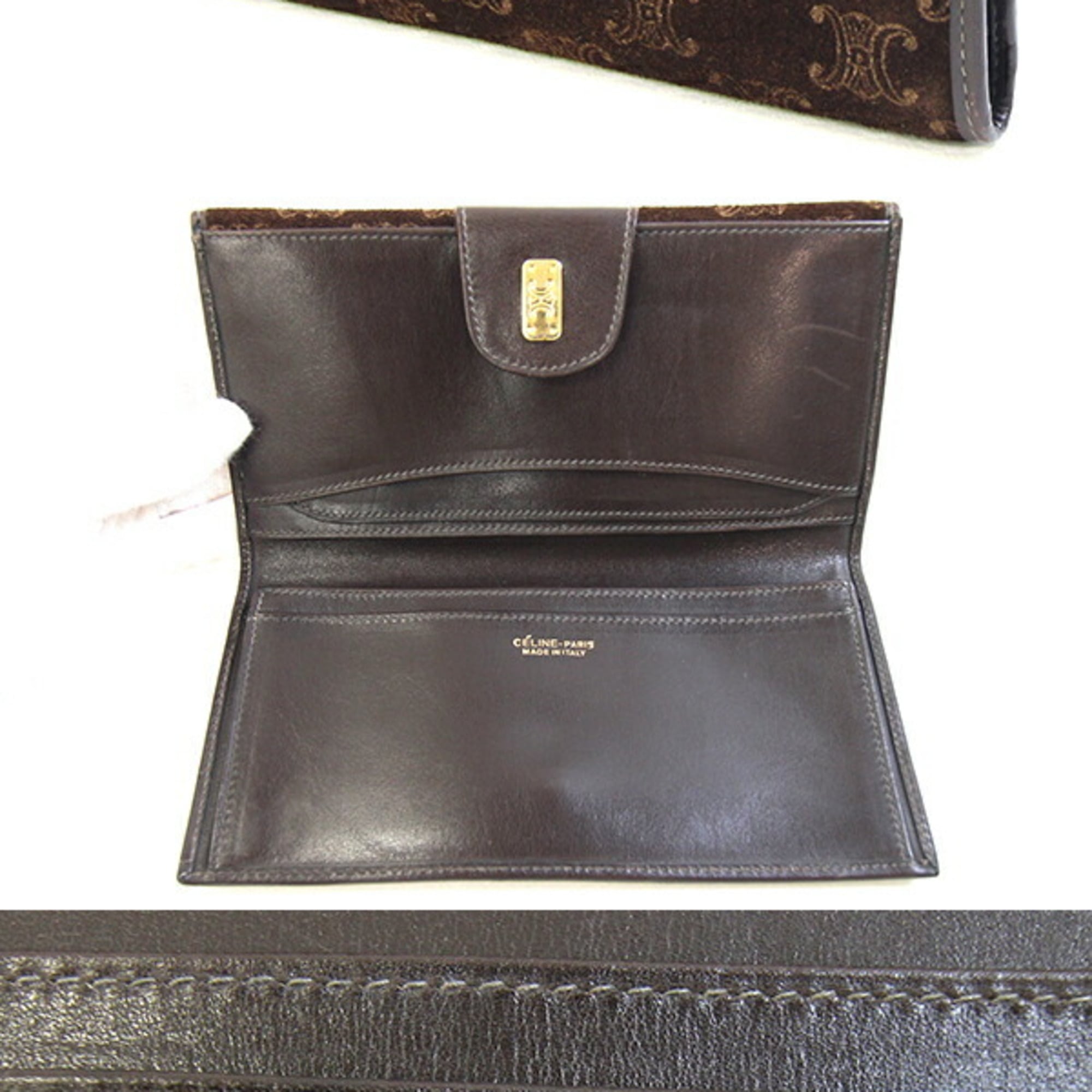 Celine Dark Brown Suede Leather Long Wallet (Bi-Fold) (Pre-Owned)