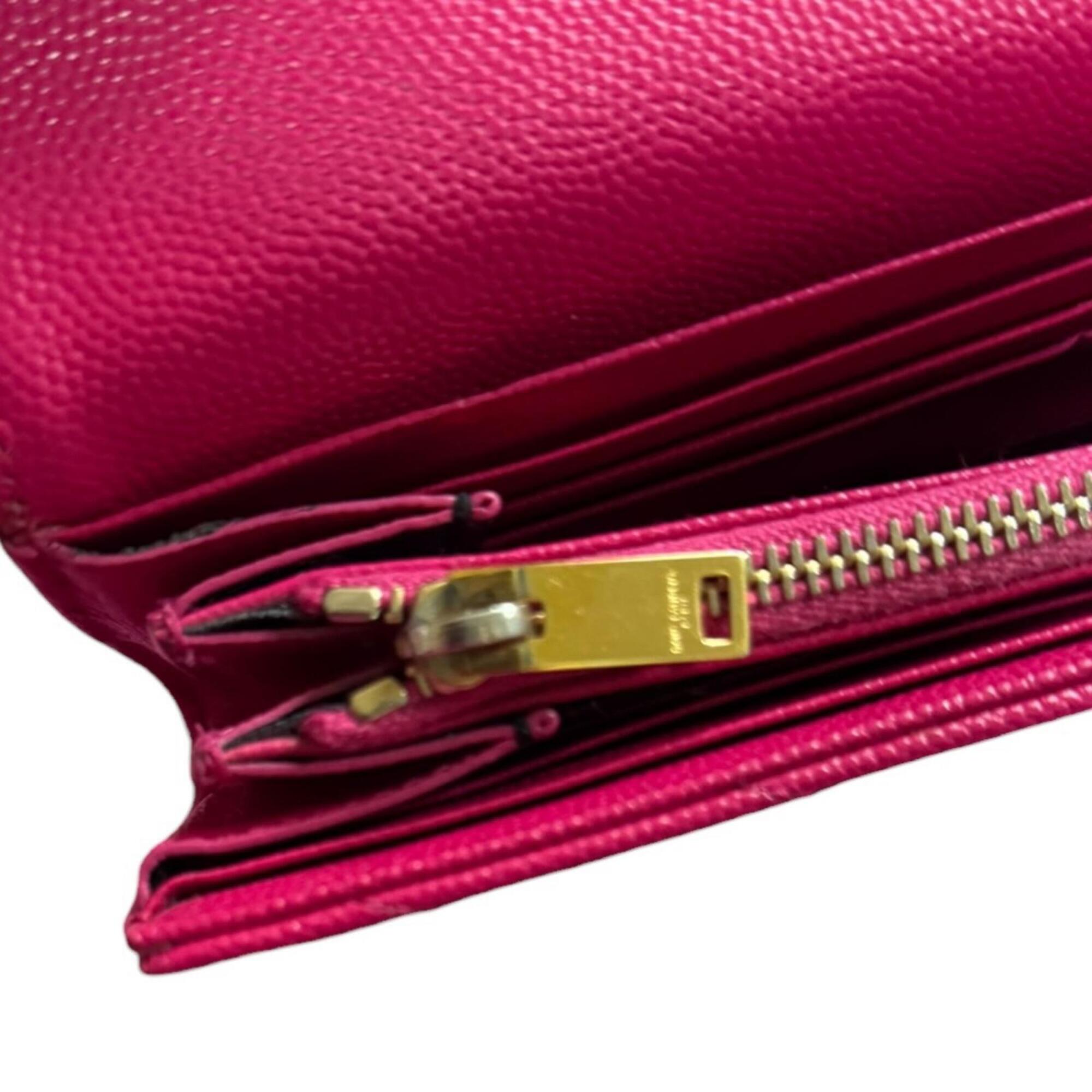 Saint Laurent Pink Leather Long Wallet (Bi-Fold) (Pre-Owned)