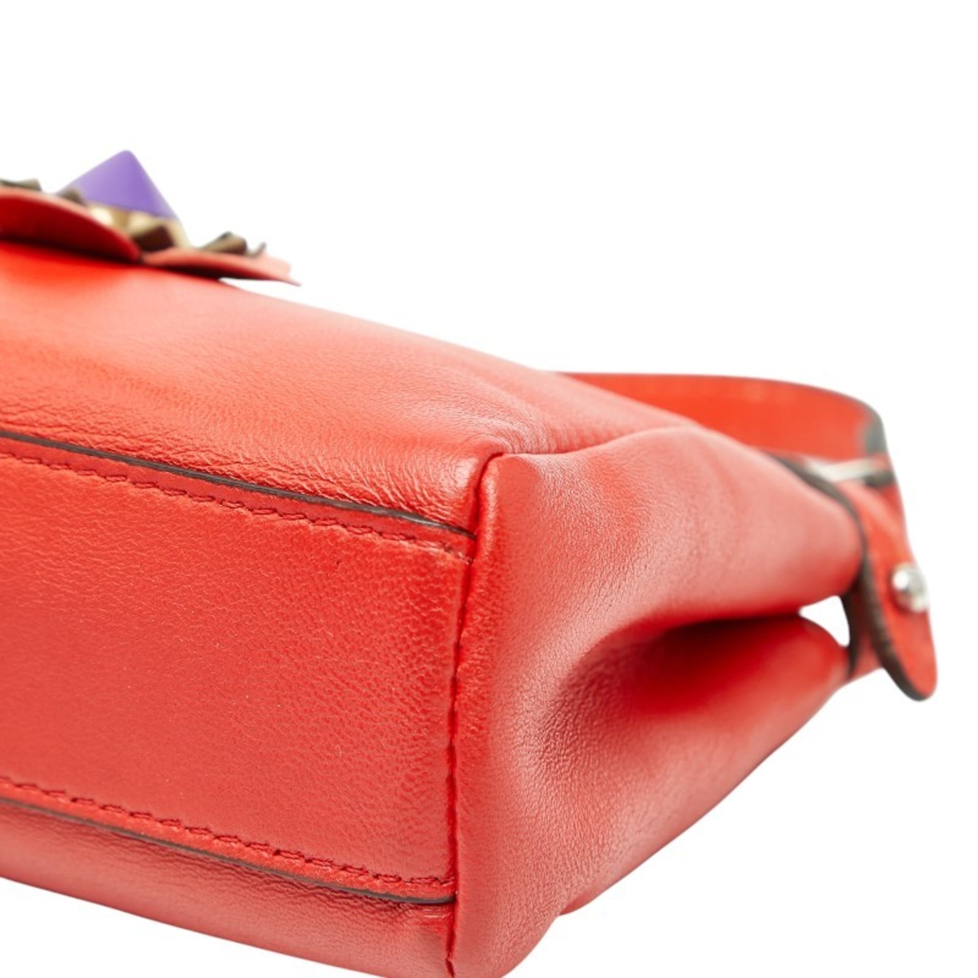 Fendi Red Color Leather Handbag Pochette Shoulder Bag (Pre-Owned)