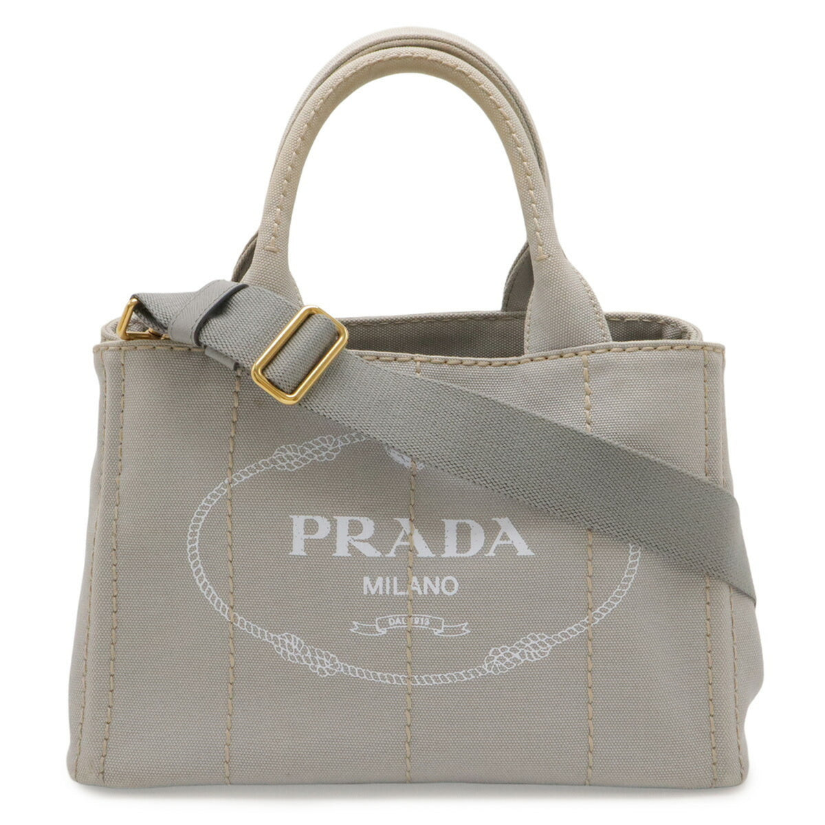 Prada Canapa Light Gray Canvas Handbag Shoulder Bag Tote Bag (Pre-Owned)